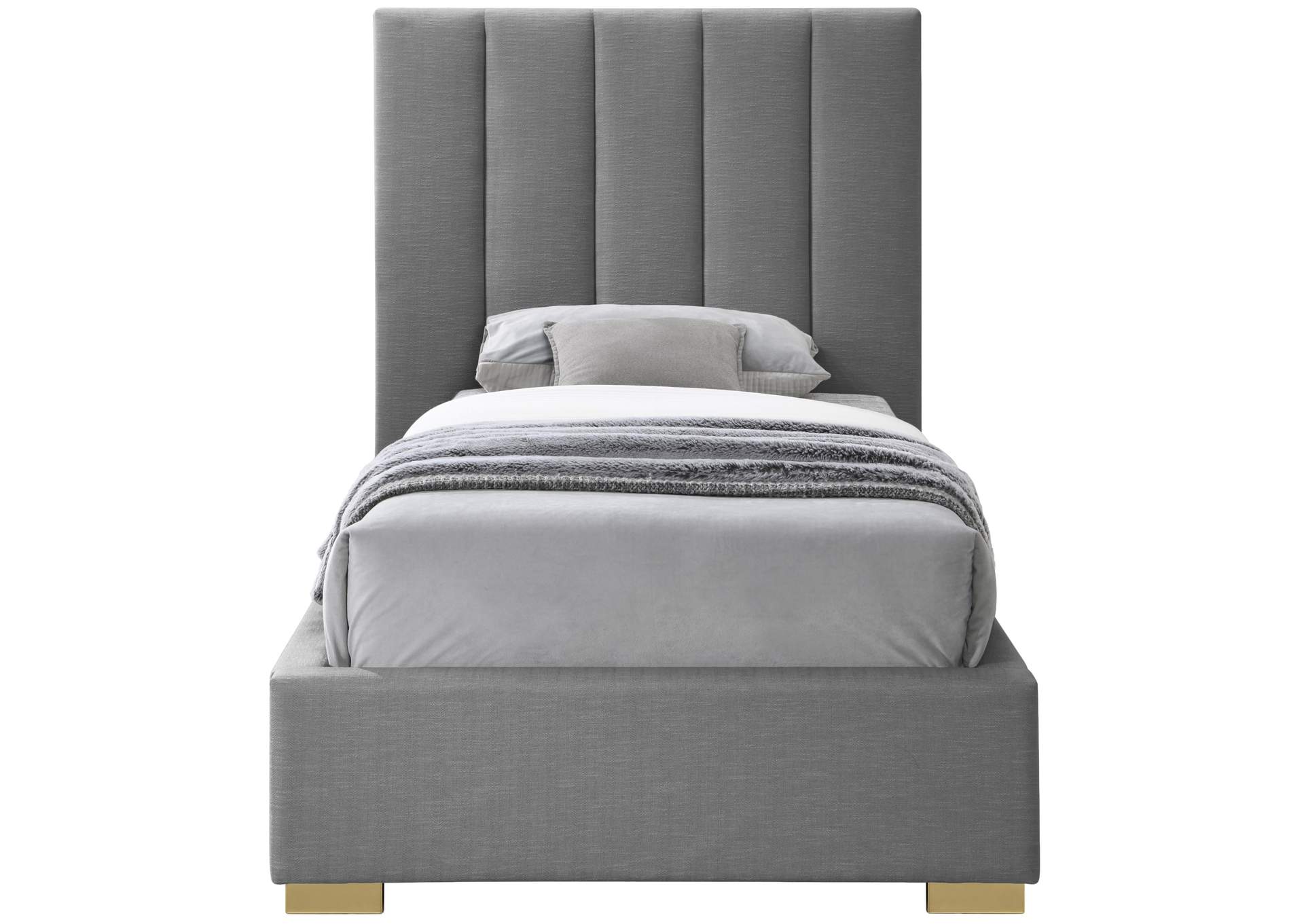 Pierce Grey Linen Textured Fabric Twin Bed,Meridian Furniture