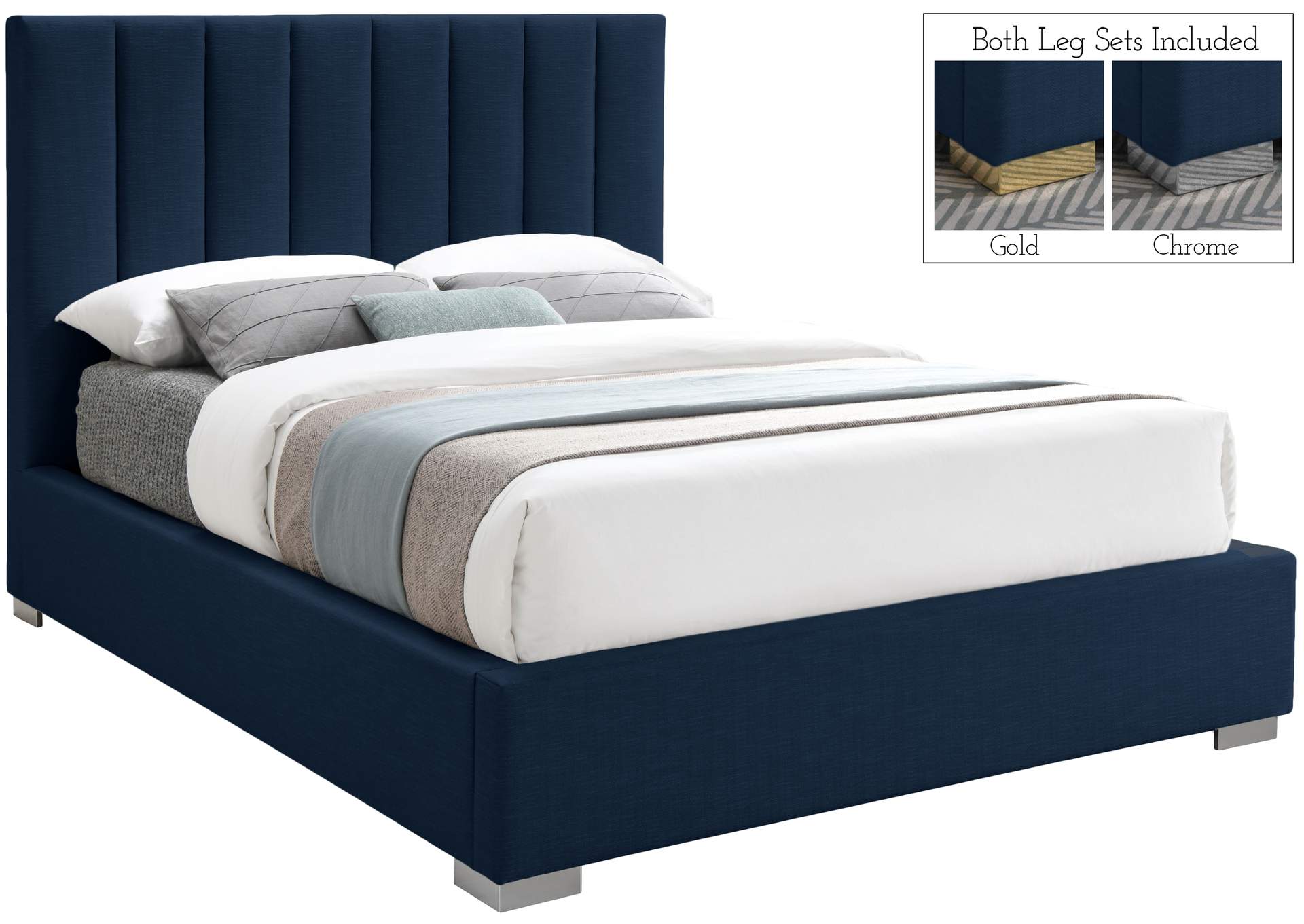 Pierce Navy Linen Textured Fabric Full Bed,Meridian Furniture