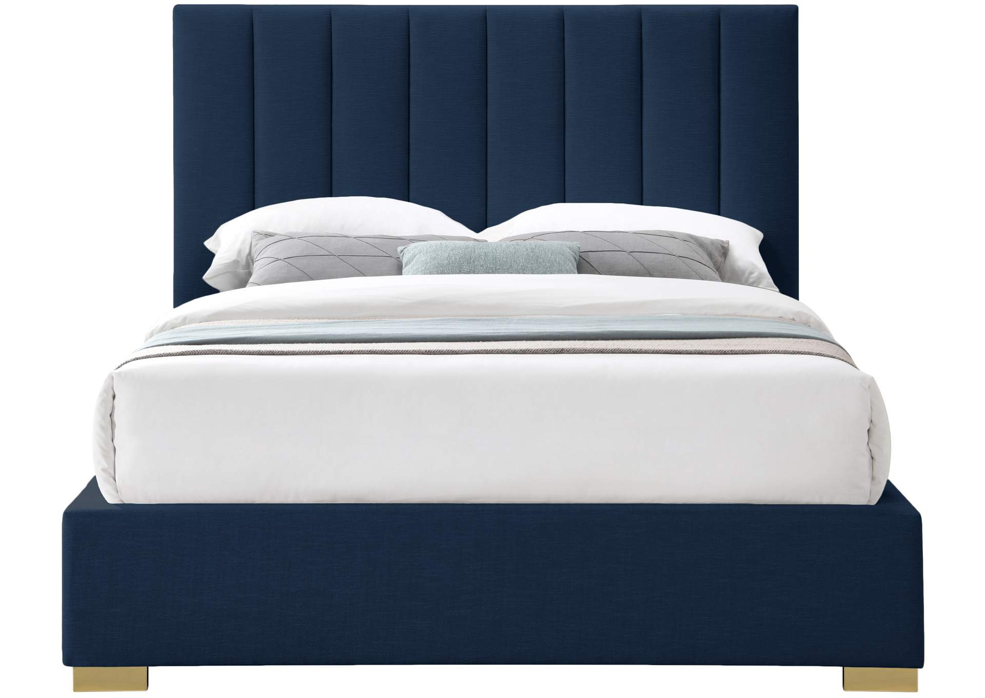 Pierce Navy Linen Textured Fabric Full Bed,Meridian Furniture