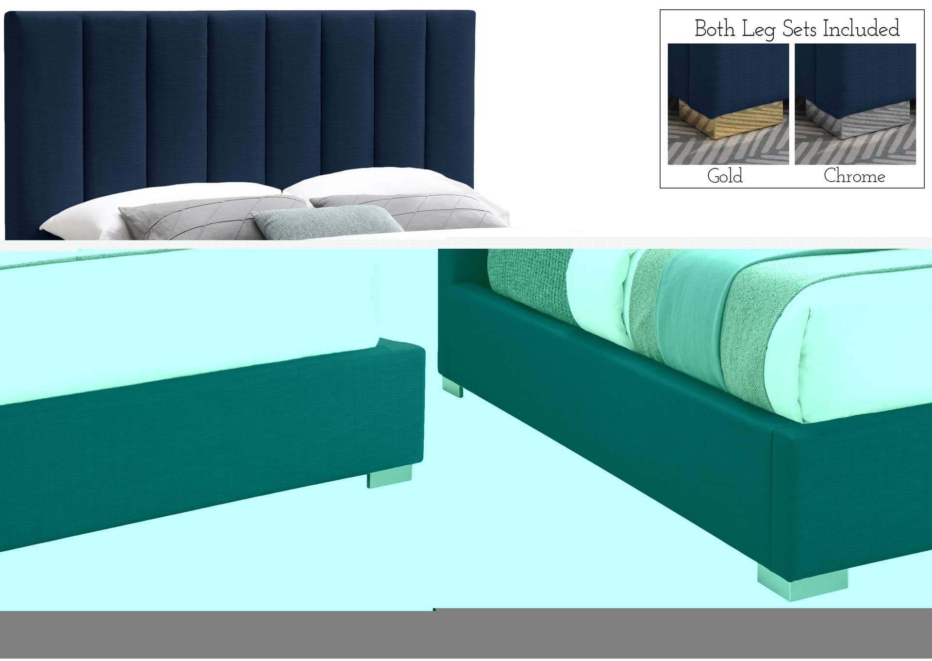 Pierce Navy Linen Textured Fabric King Bed,Meridian Furniture