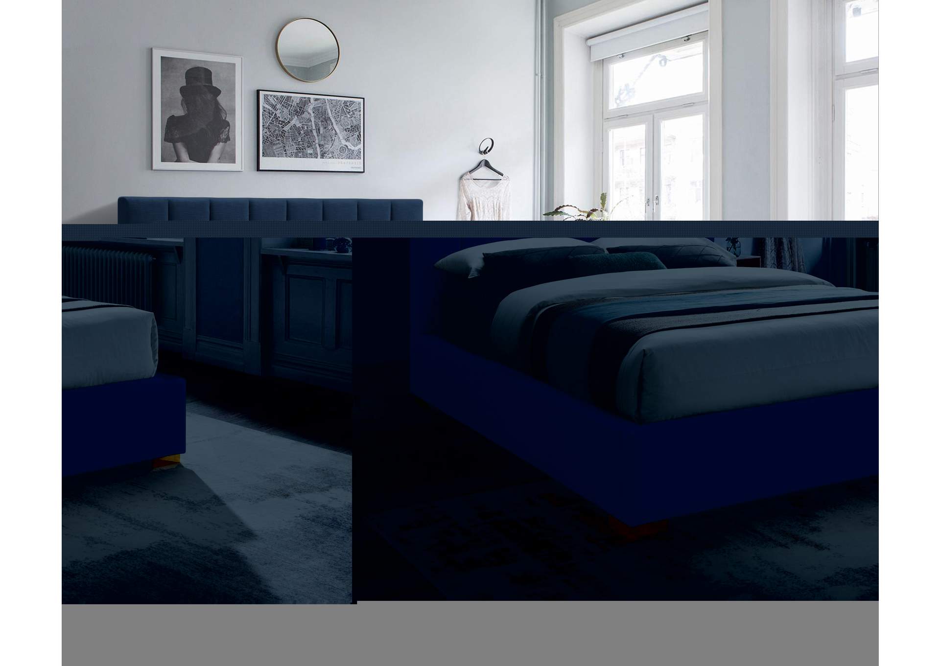 Pierce Navy Linen Textured Fabric King Bed,Meridian Furniture