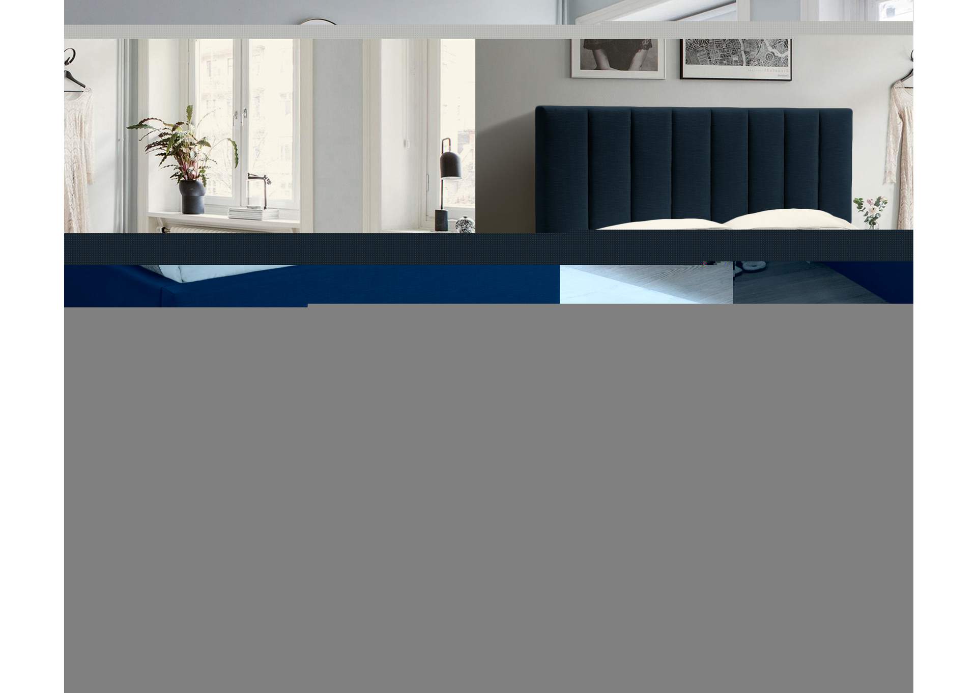 Pierce Navy Linen Textured Fabric King Bed,Meridian Furniture