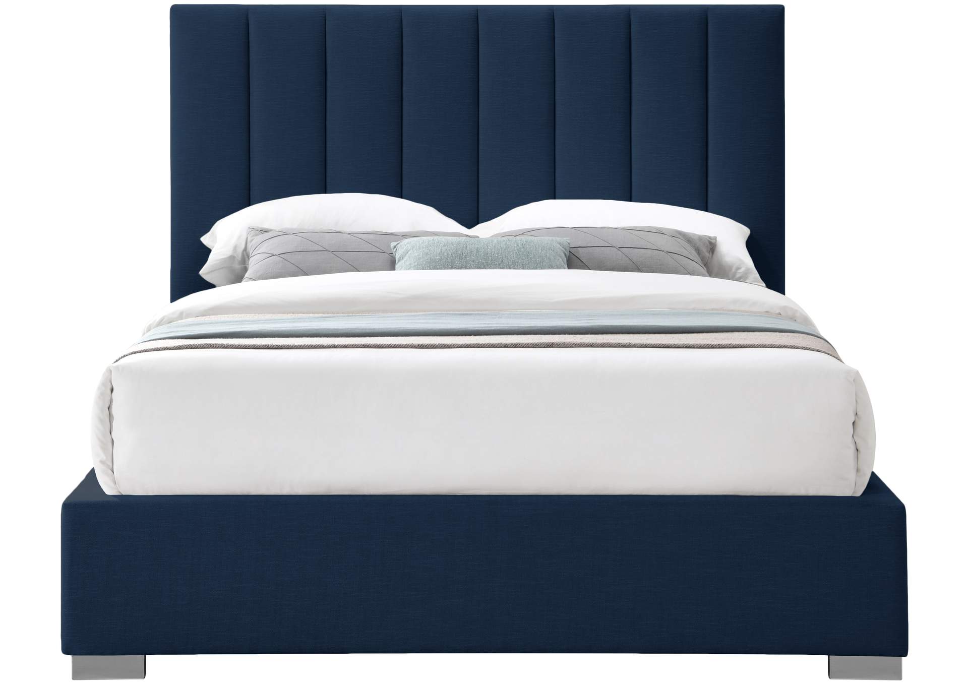 Pierce Navy Linen Textured Fabric King Bed,Meridian Furniture