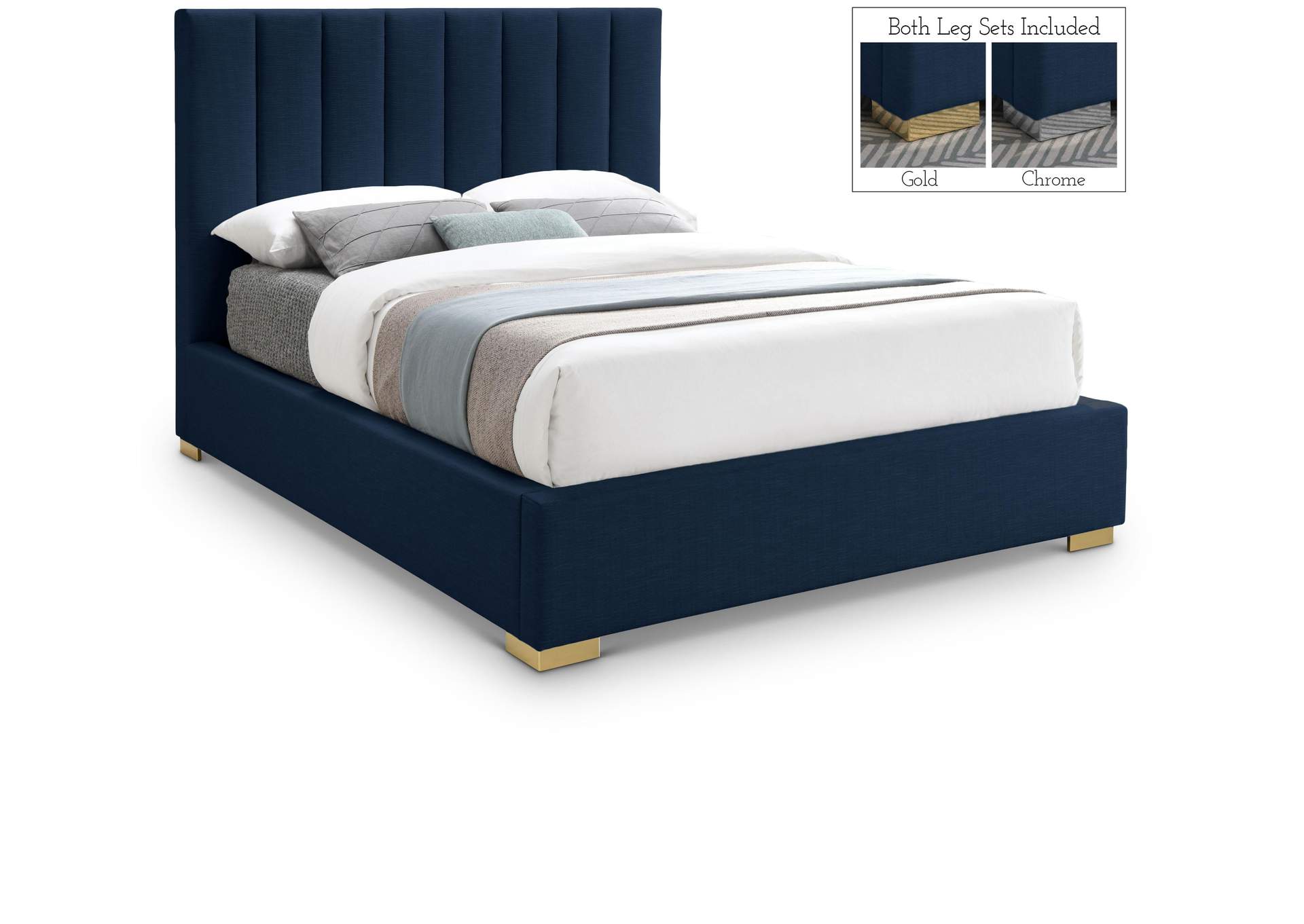 Pierce Navy Linen Textured Fabric Queen Bed,Meridian Furniture
