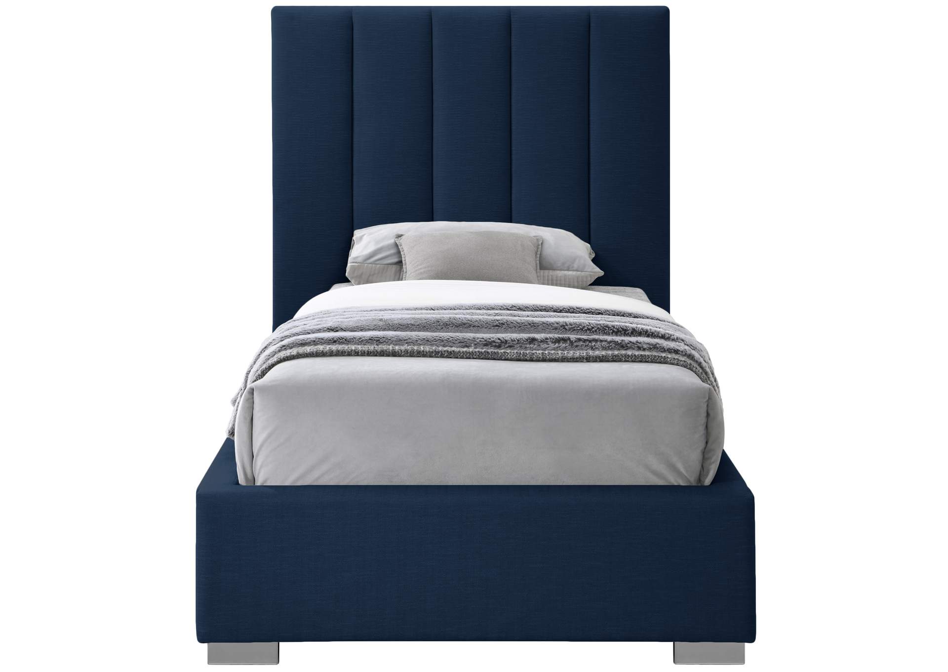 Pierce Navy Linen Textured Fabric Twin Bed,Meridian Furniture