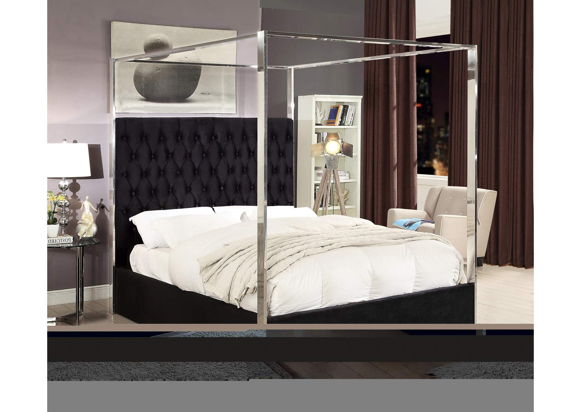Porter Black Velvet King Bed,Meridian Furniture