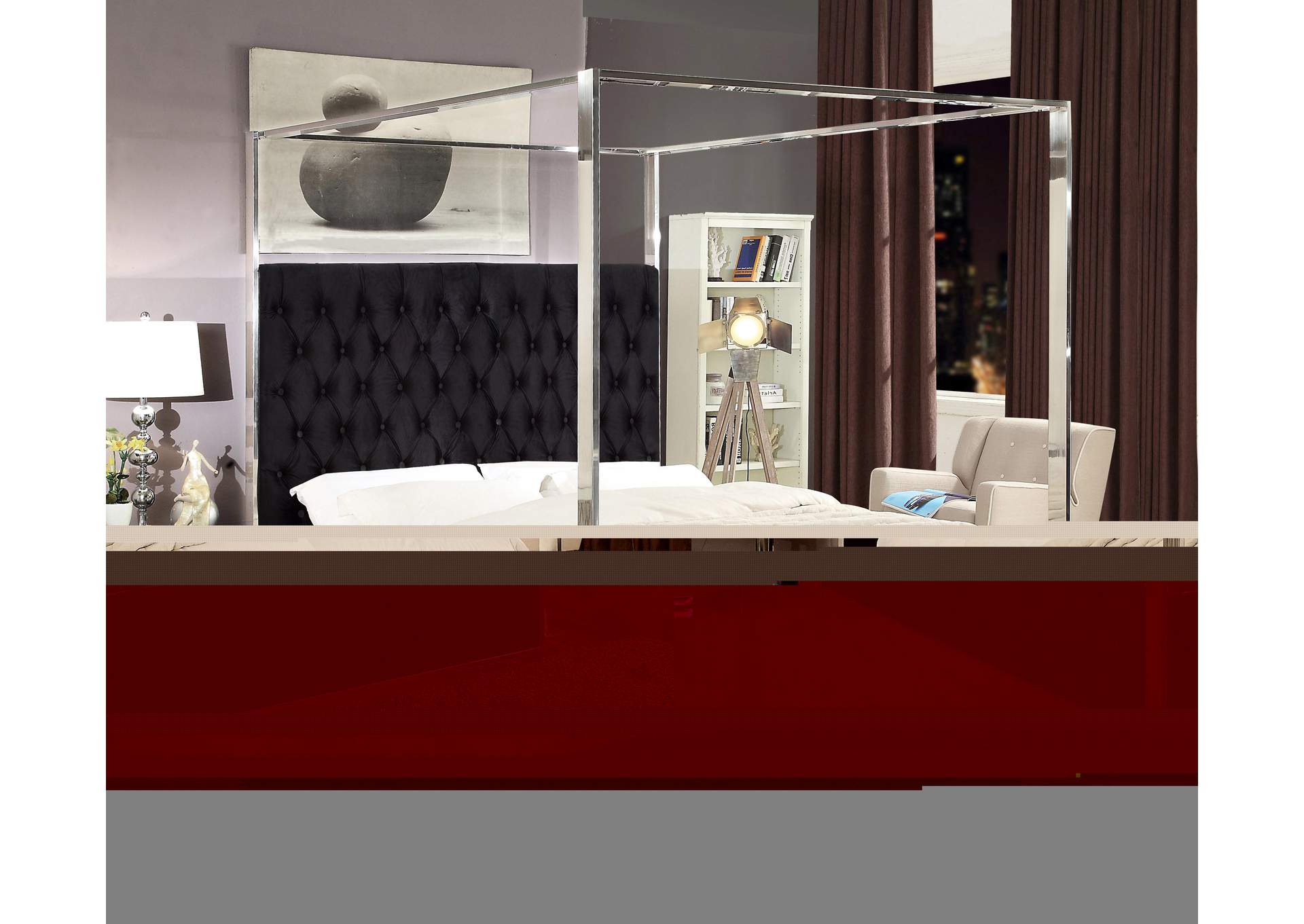 Porter Black Velvet Queen Bed,Meridian Furniture
