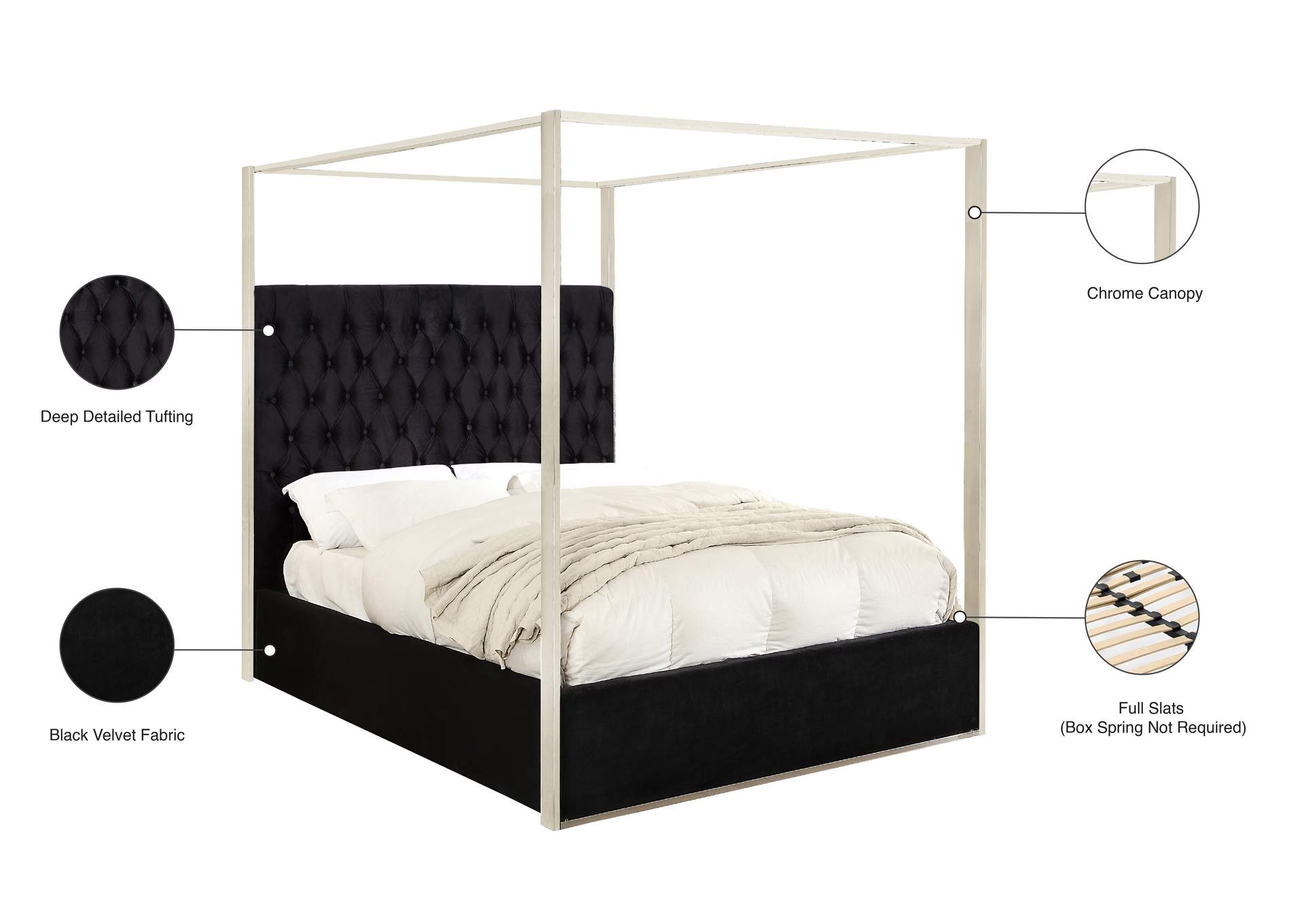 Porter Black Velvet Queen Bed,Meridian Furniture