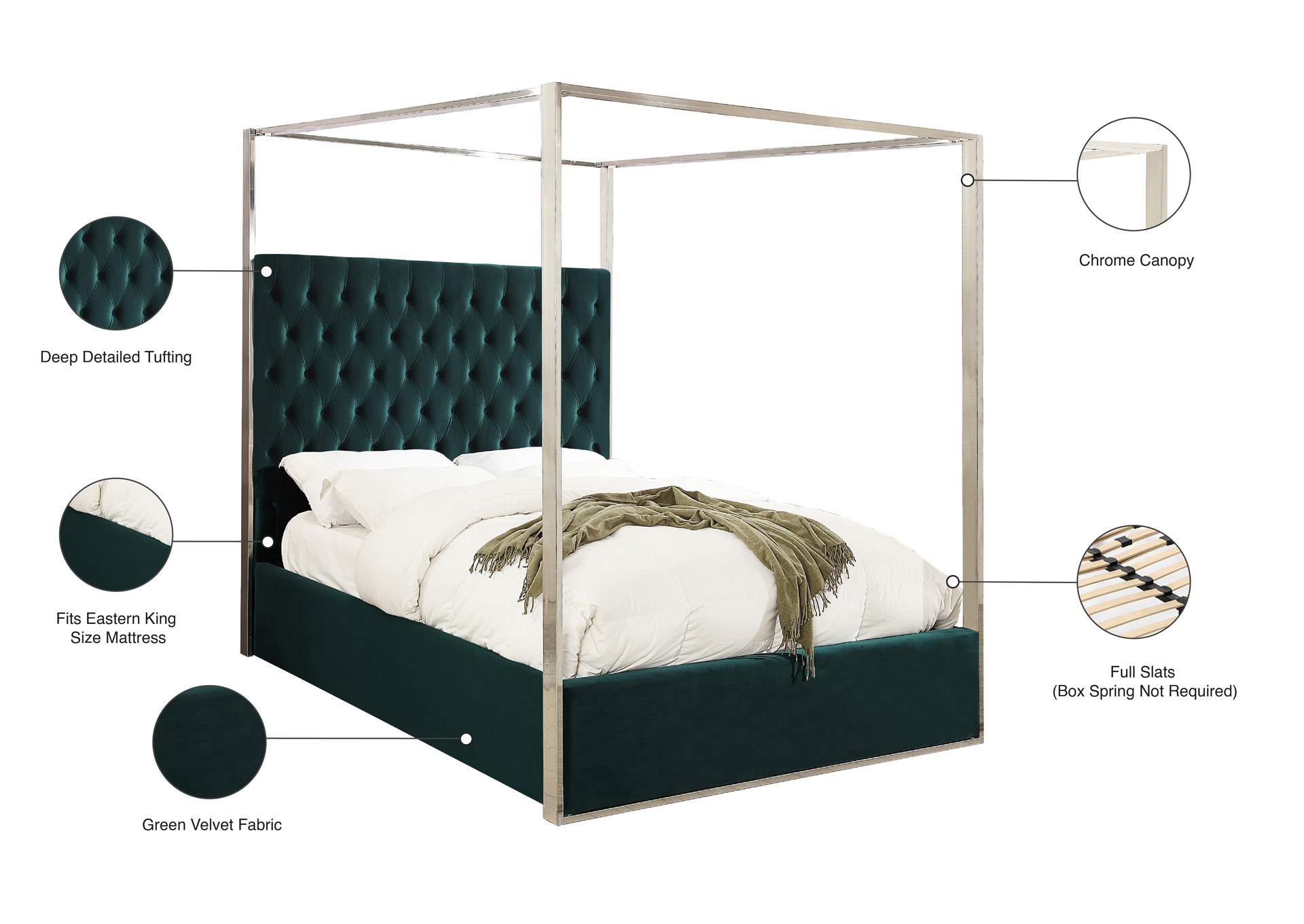 Porter Green Velvet King Bed,Meridian Furniture