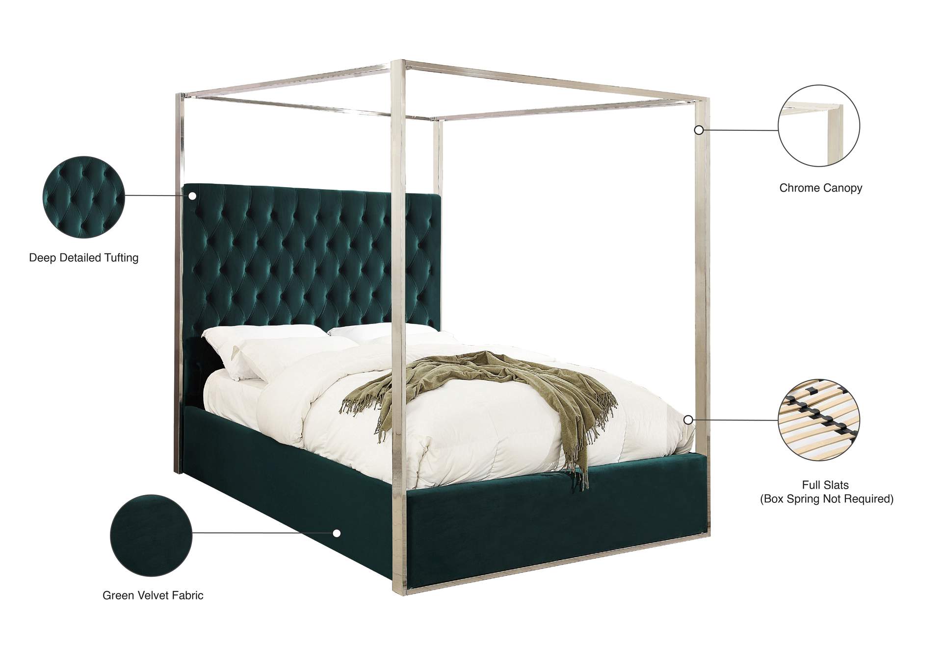 Porter Green Velvet Queen Bed,Meridian Furniture