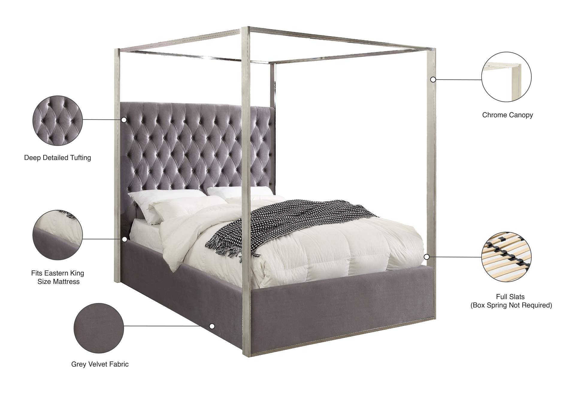 Porter Grey Velvet King Bed,Meridian Furniture