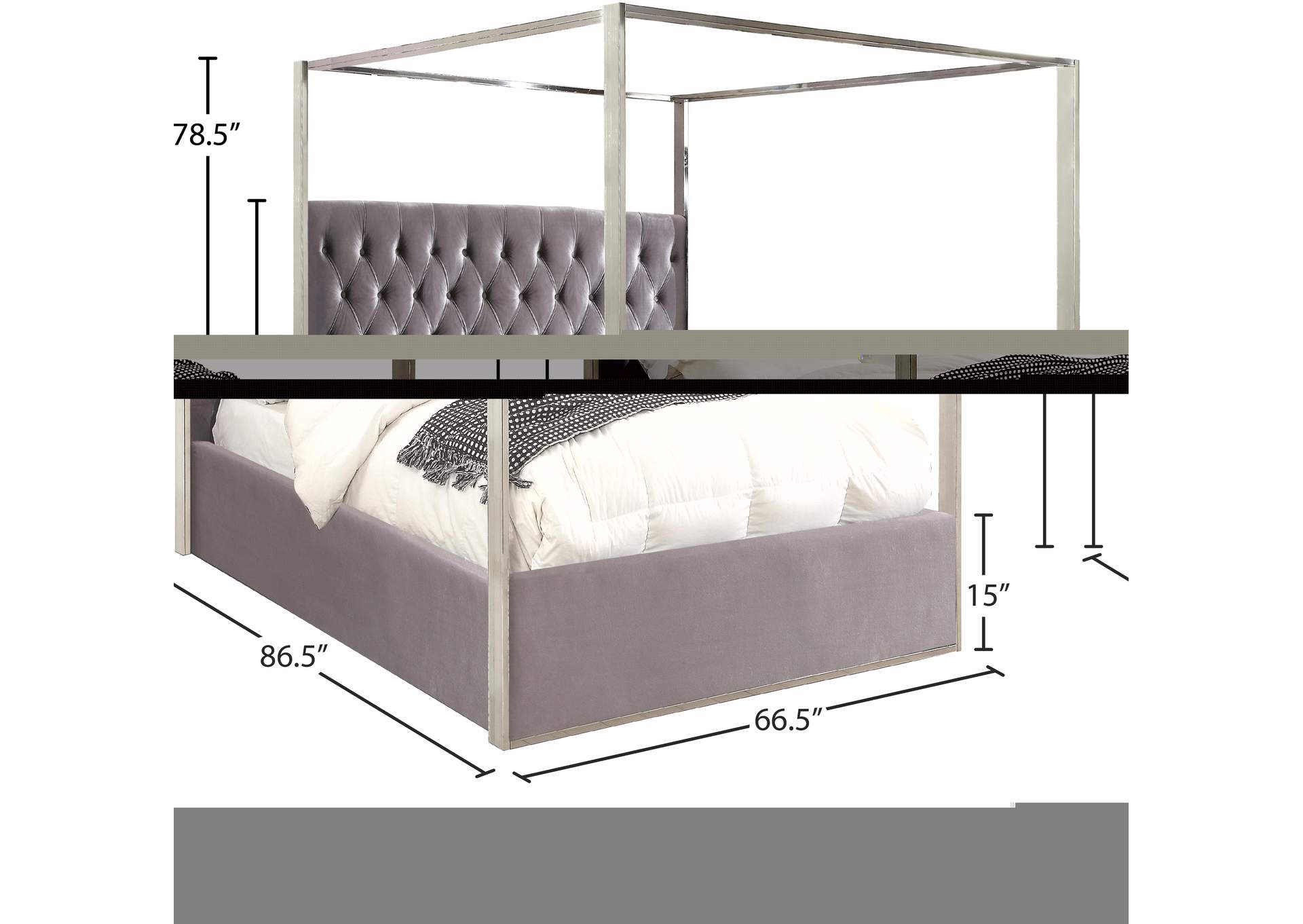 Porter Grey Velvet Queen Bed,Meridian Furniture