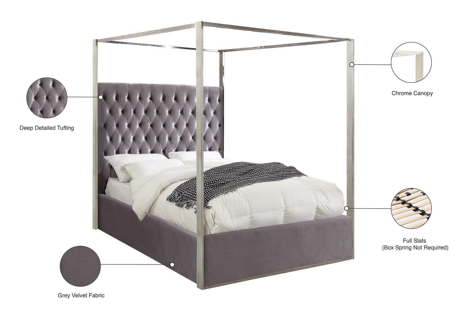 Porter Grey Velvet Queen Bed,Meridian Furniture