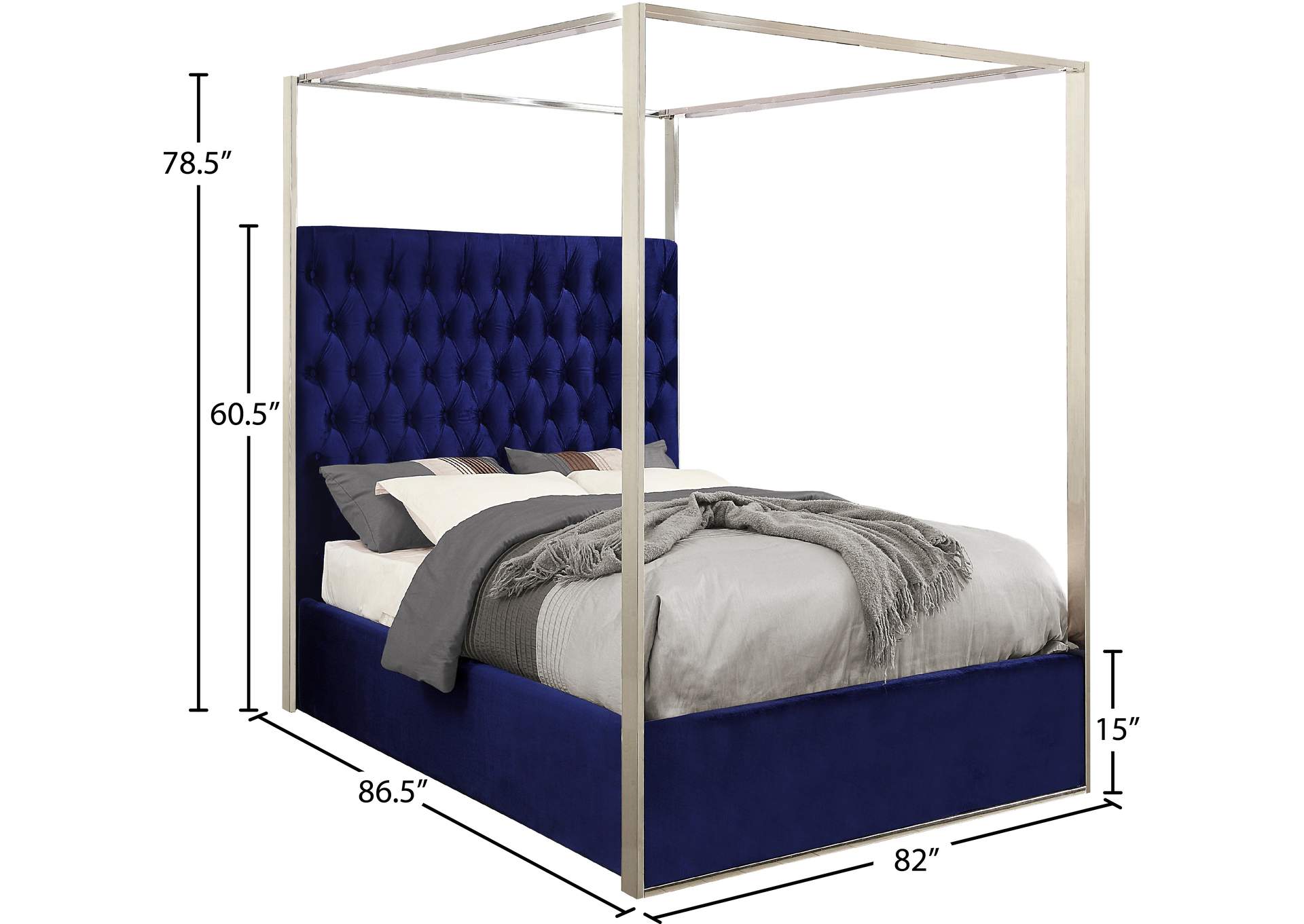 Porter Navy Velvet King Bed,Meridian Furniture