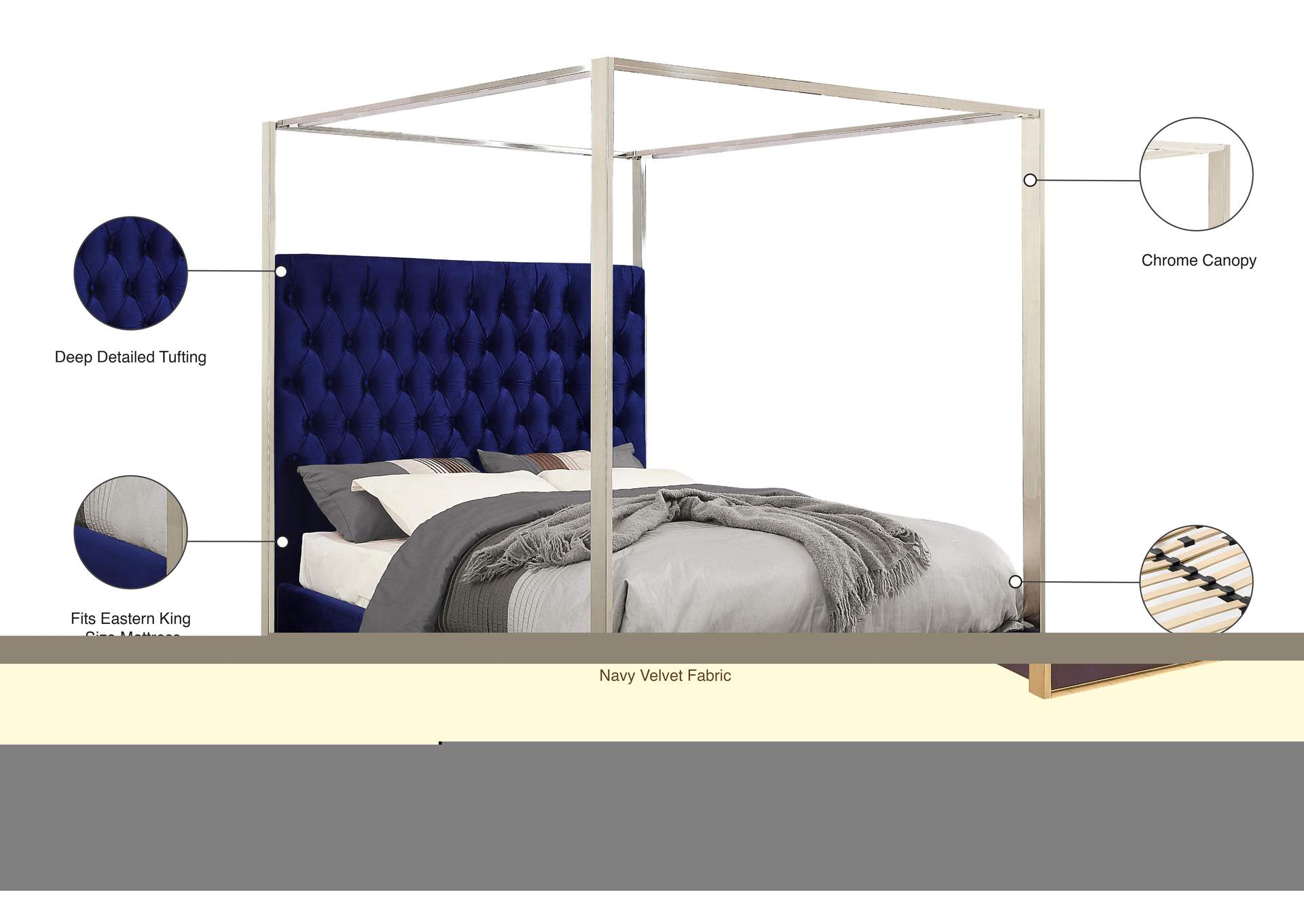 Porter Navy Velvet King Bed,Meridian Furniture