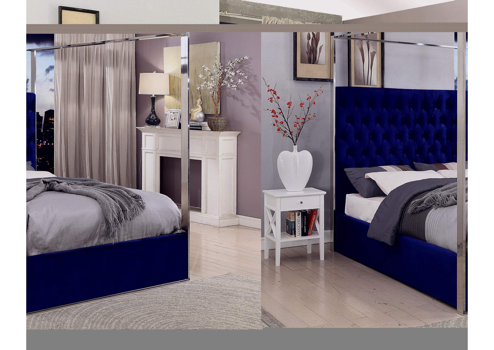 Porter Navy Velvet King Bed,Meridian Furniture
