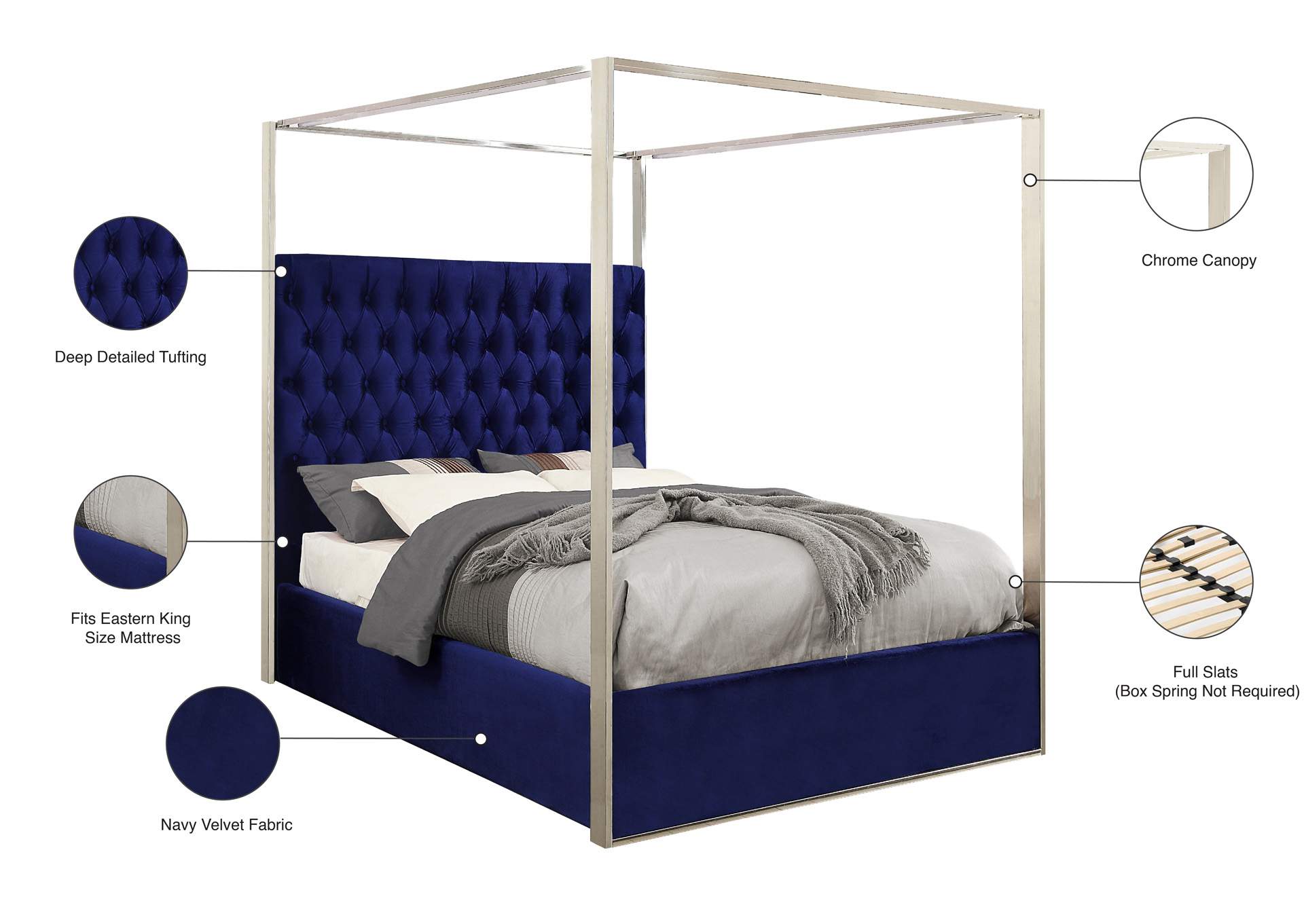 Porter Navy Velvet King Bed,Meridian Furniture