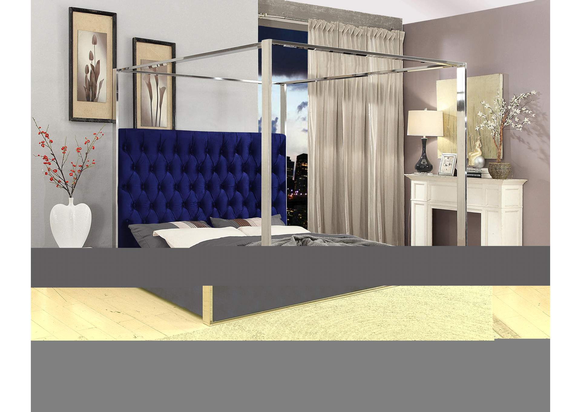 Porter Navy Velvet Queen Bed,Meridian Furniture