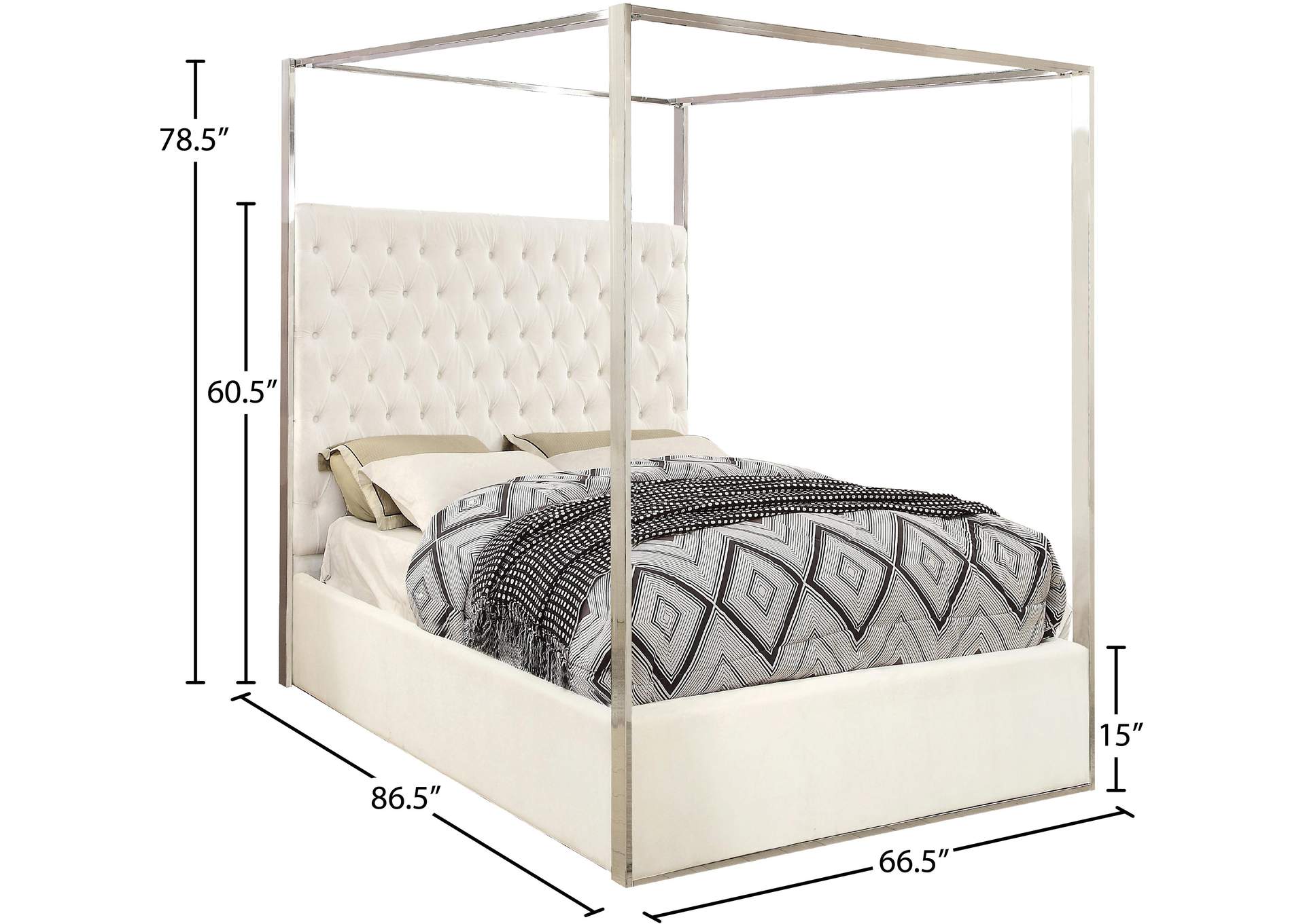 Porter White Velvet Queen Bed,Meridian Furniture