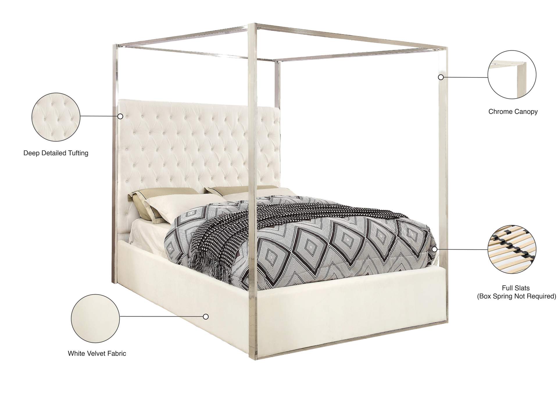 Porter White Velvet Queen Bed,Meridian Furniture