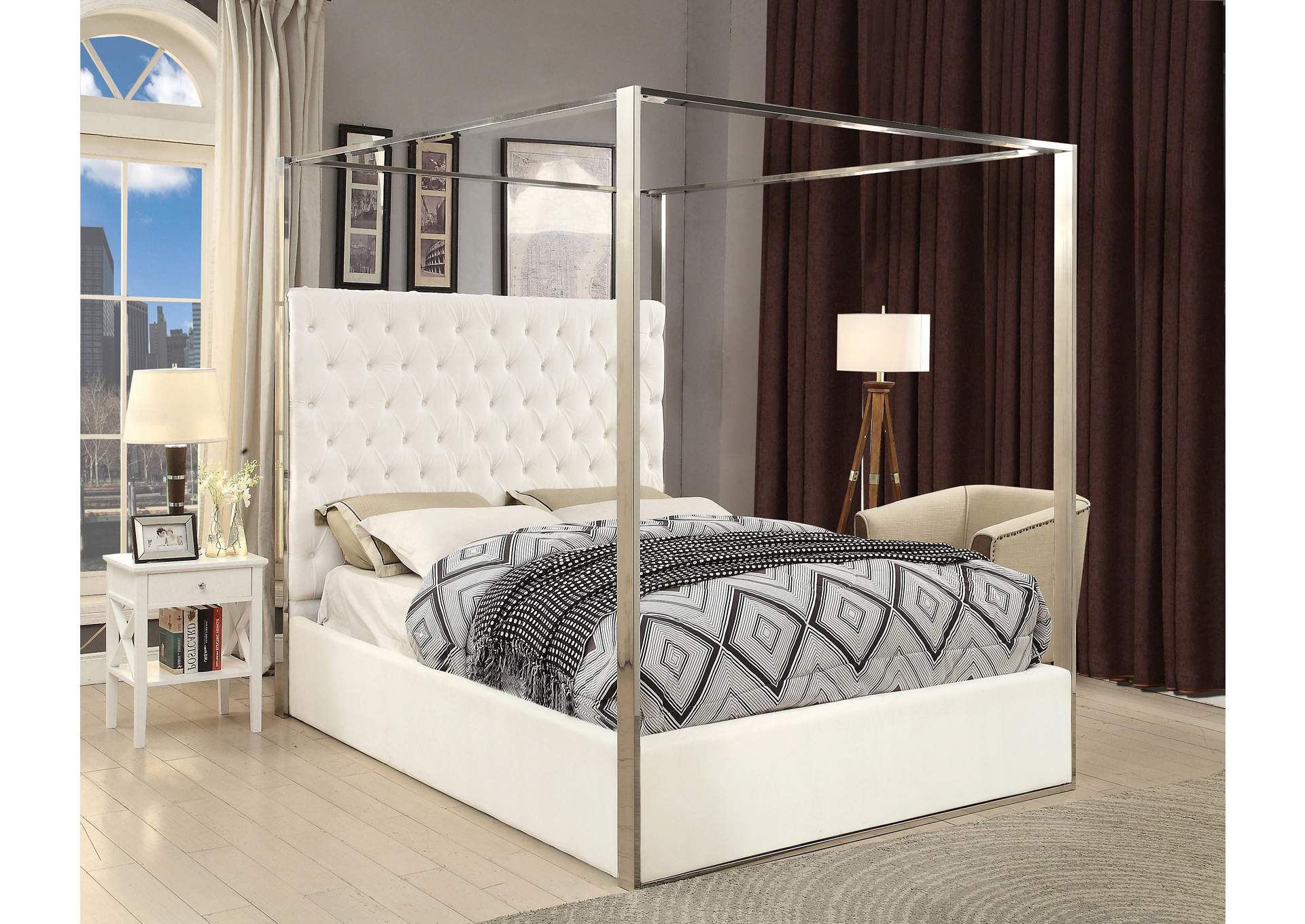 Porter White Velvet Queen Bed,Meridian Furniture