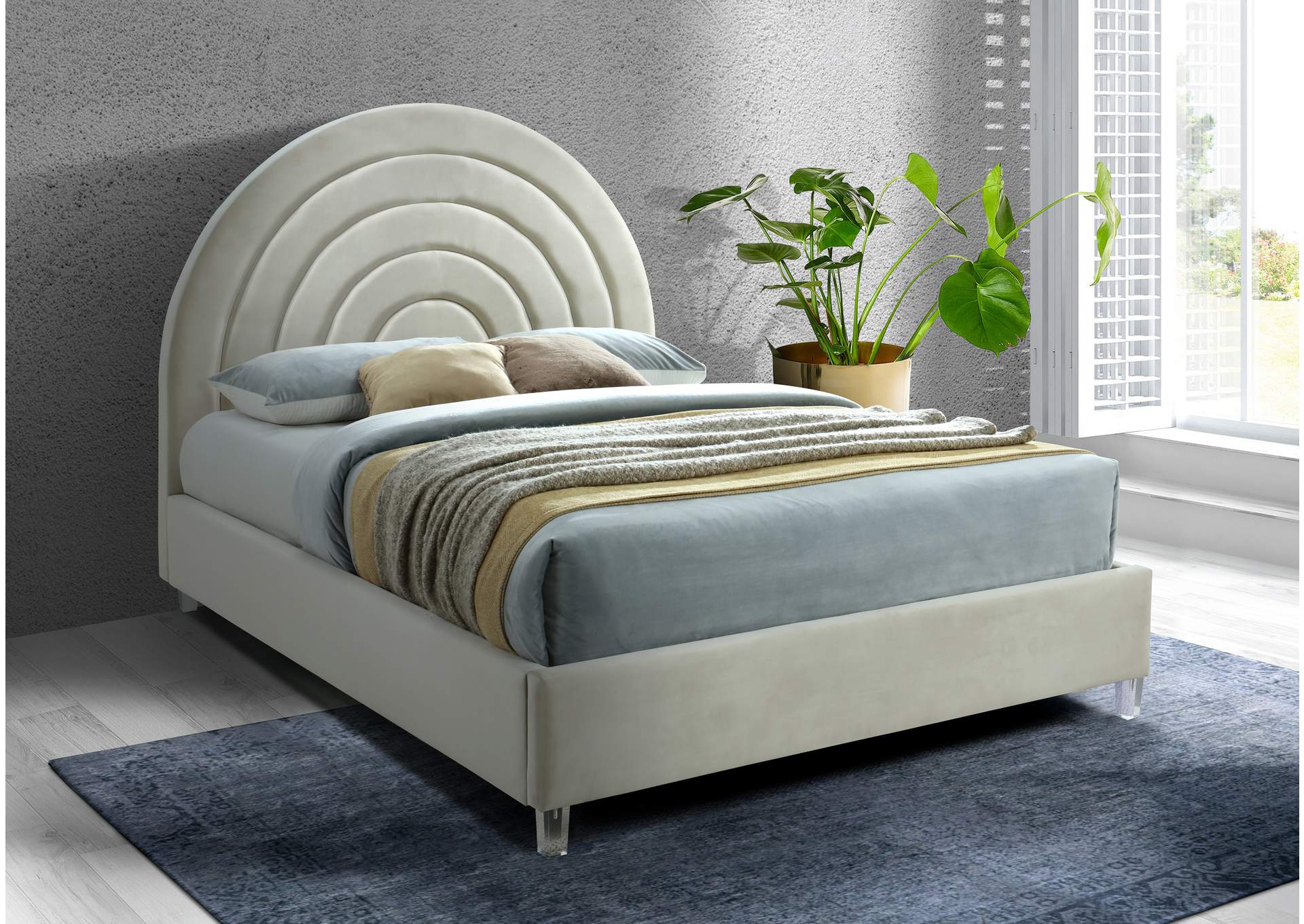 Rainbow Cream Velvet Full Bed,Meridian Furniture