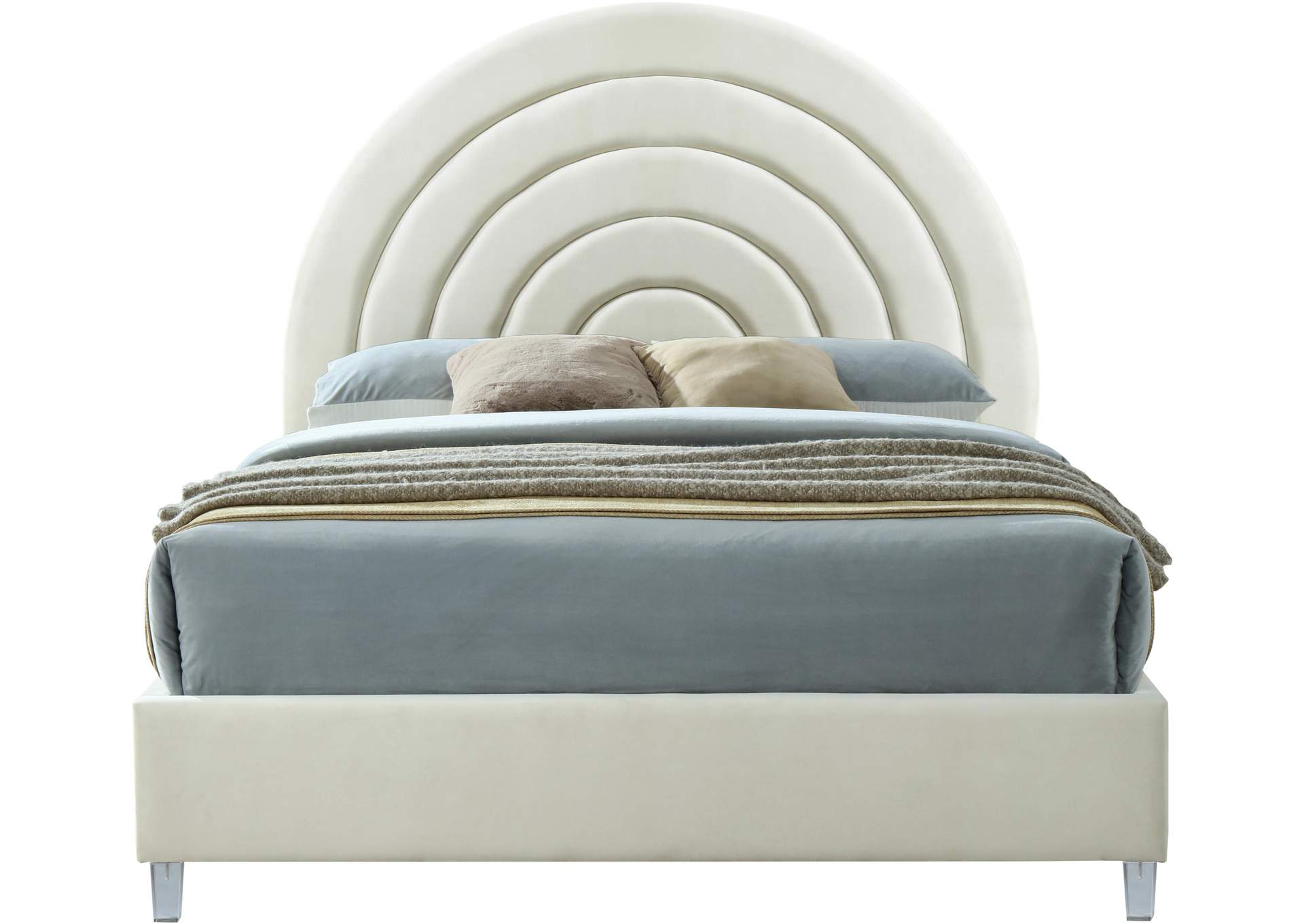 Rainbow Cream Velvet King Bed,Meridian Furniture