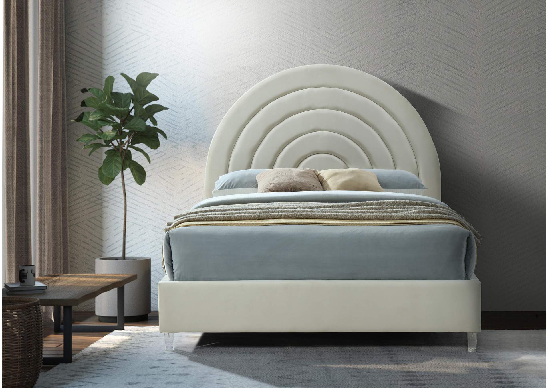 Rainbow Cream Velvet King Bed,Meridian Furniture