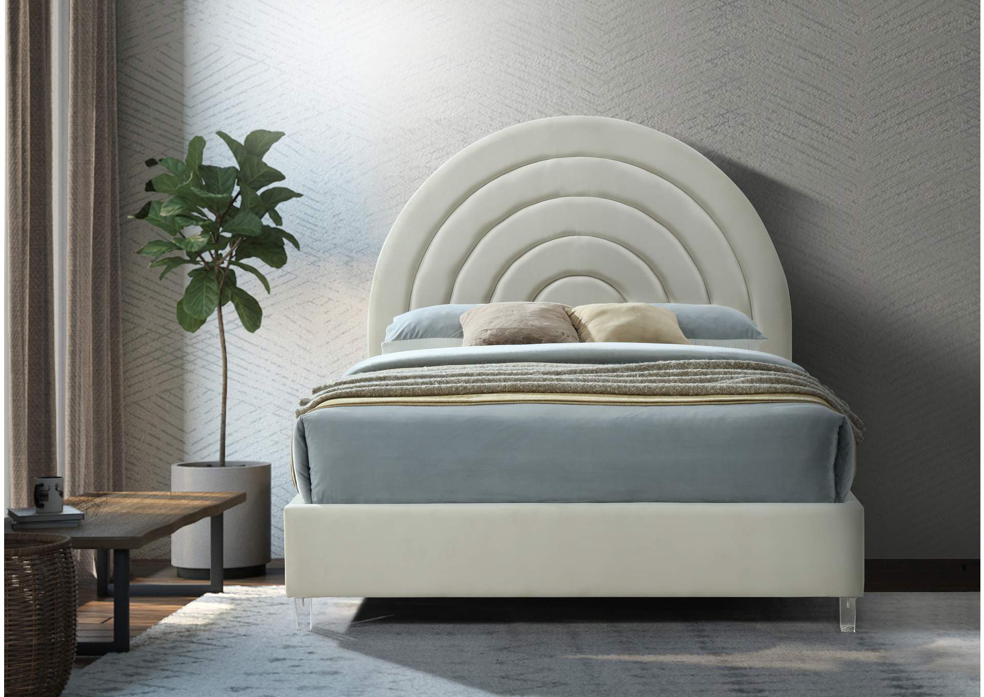 Rainbow Cream Velvet Queen Bed,Meridian Furniture