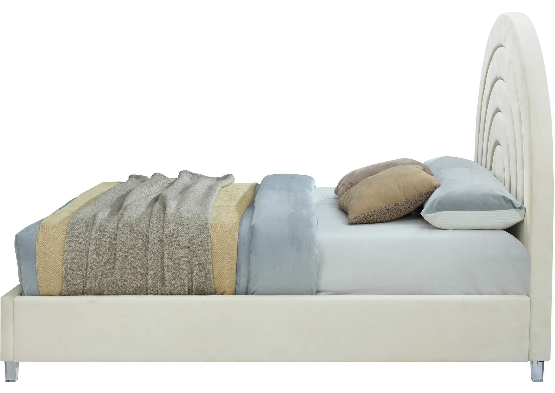 Rainbow Cream Velvet Queen Bed,Meridian Furniture