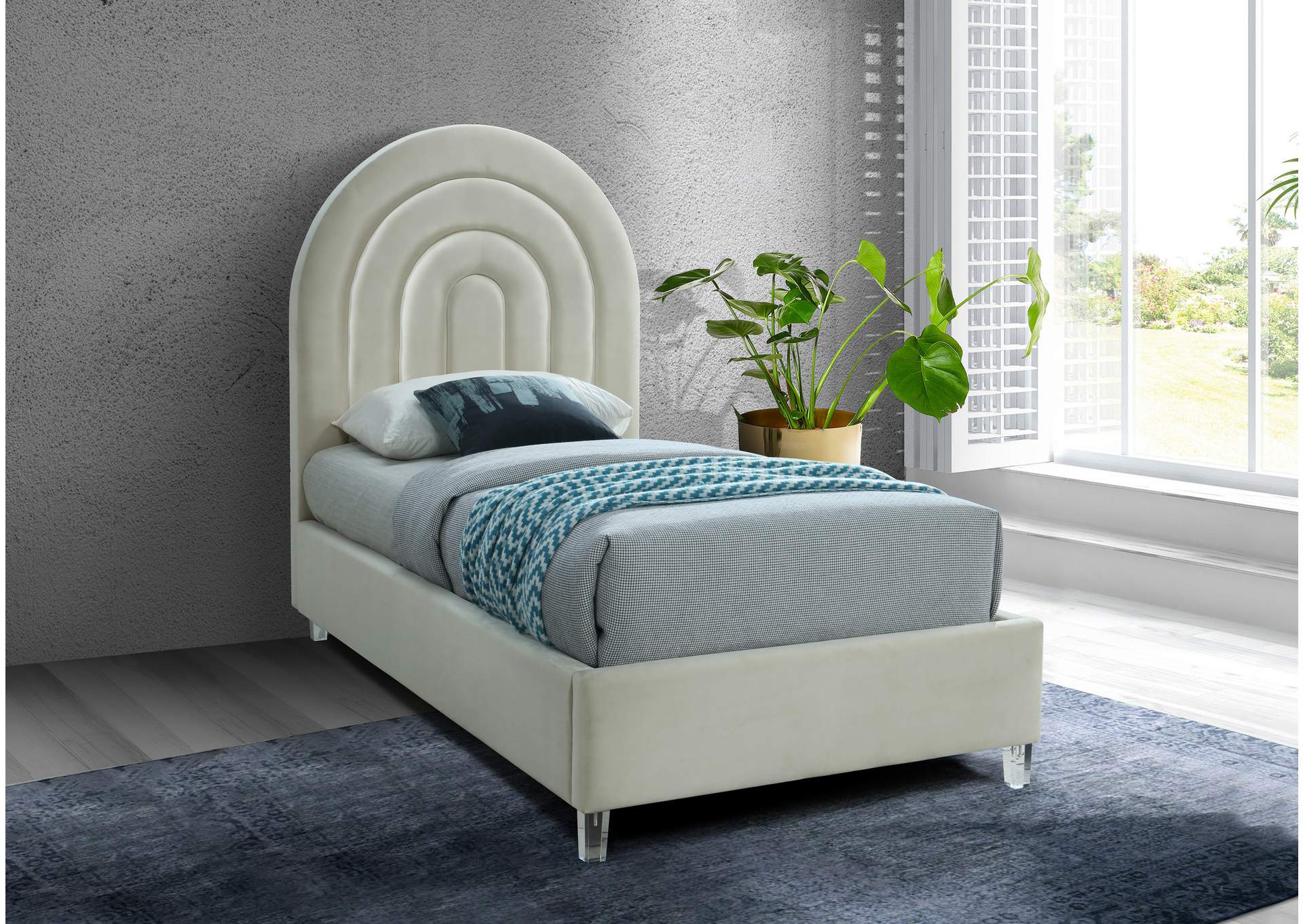 Rainbow Cream Velvet Twin Bed,Meridian Furniture