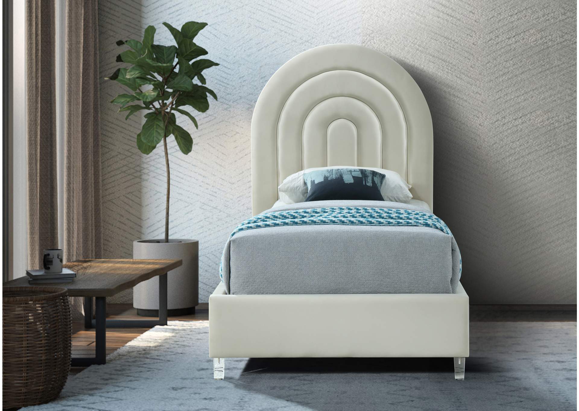 Rainbow Cream Velvet Twin Bed,Meridian Furniture