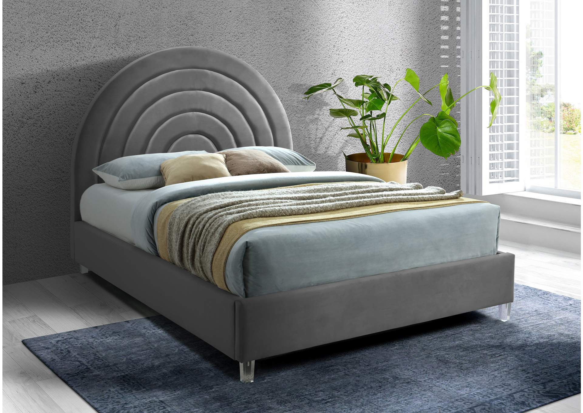 Rainbow Grey Velvet Full Bed,Meridian Furniture