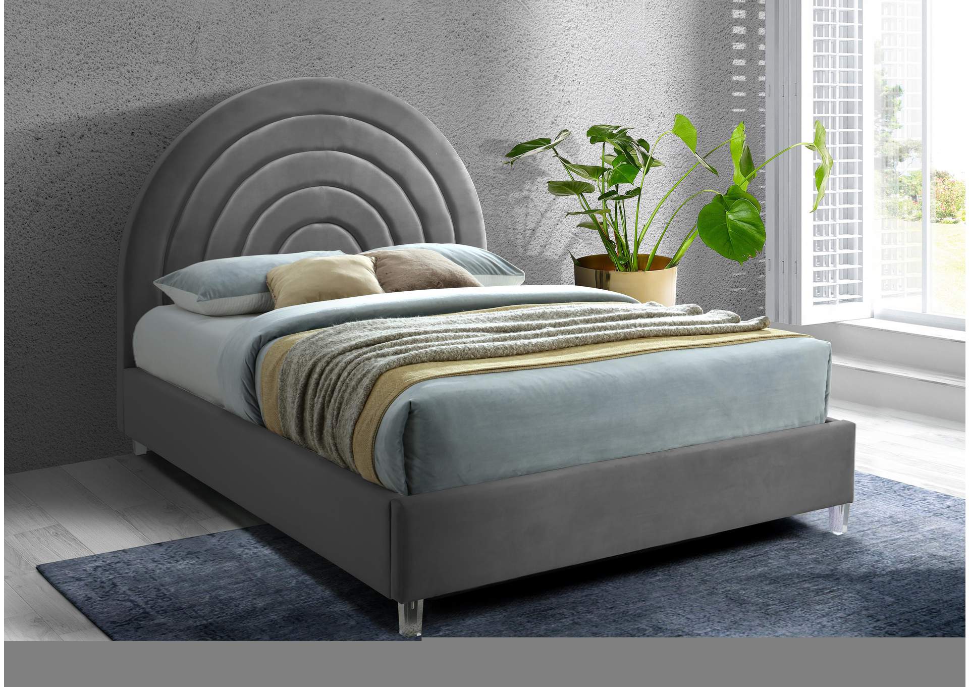 Rainbow Grey Velvet King Bed,Meridian Furniture