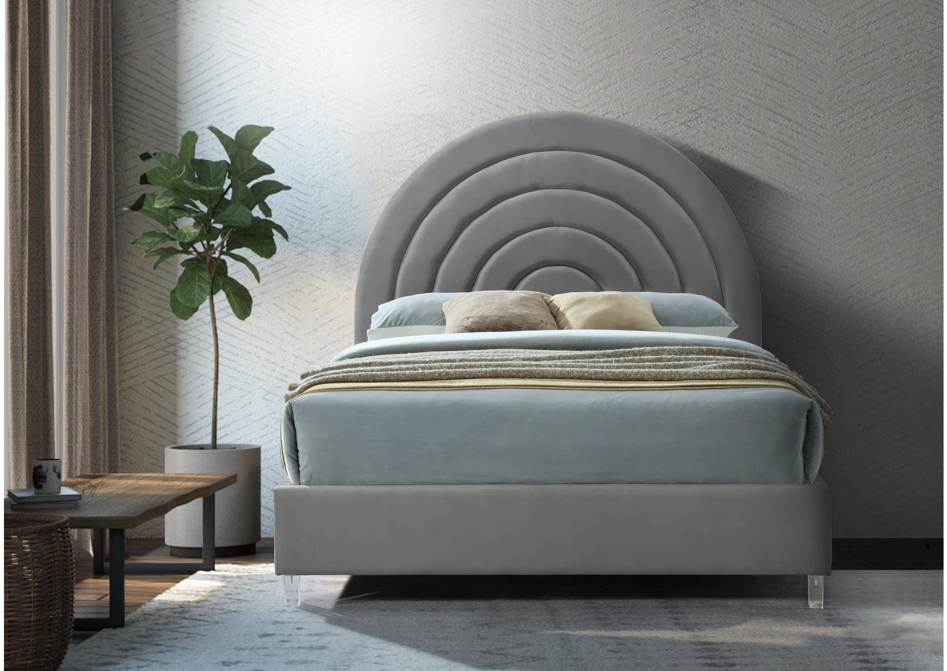 Rainbow Grey Velvet King Bed,Meridian Furniture