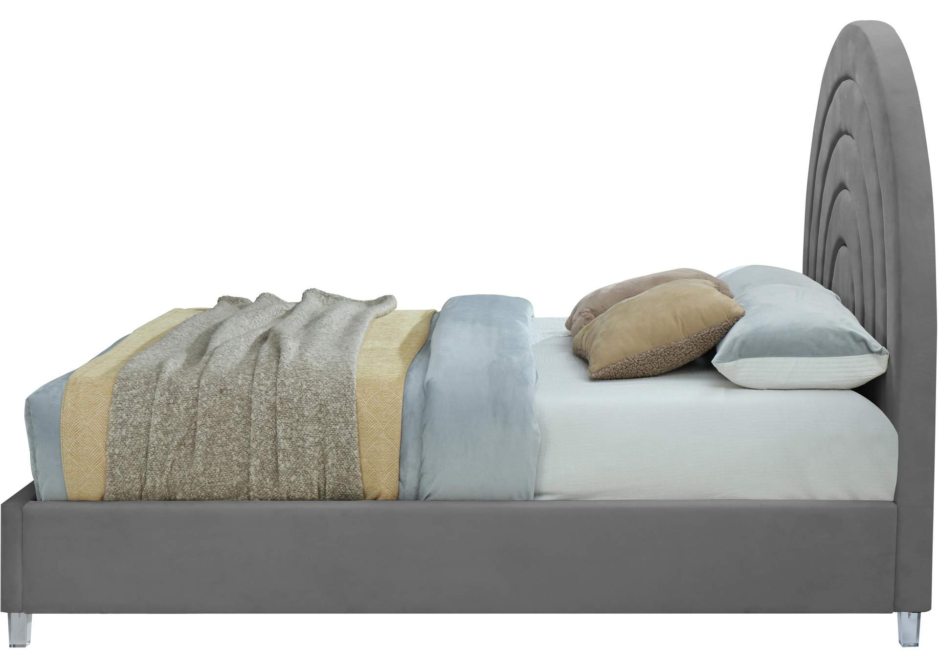 Rainbow Grey Velvet King Bed,Meridian Furniture