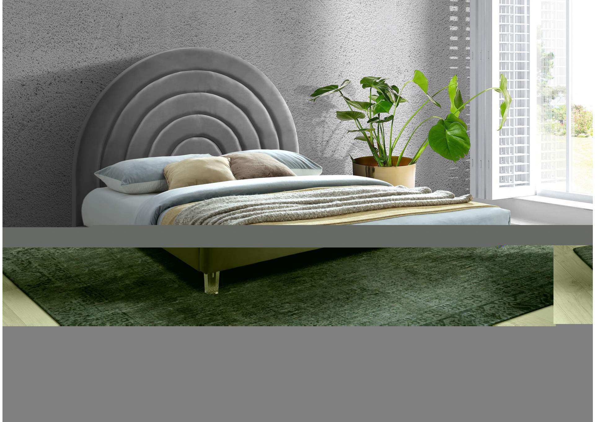 Rainbow Grey Velvet Queen Bed,Meridian Furniture