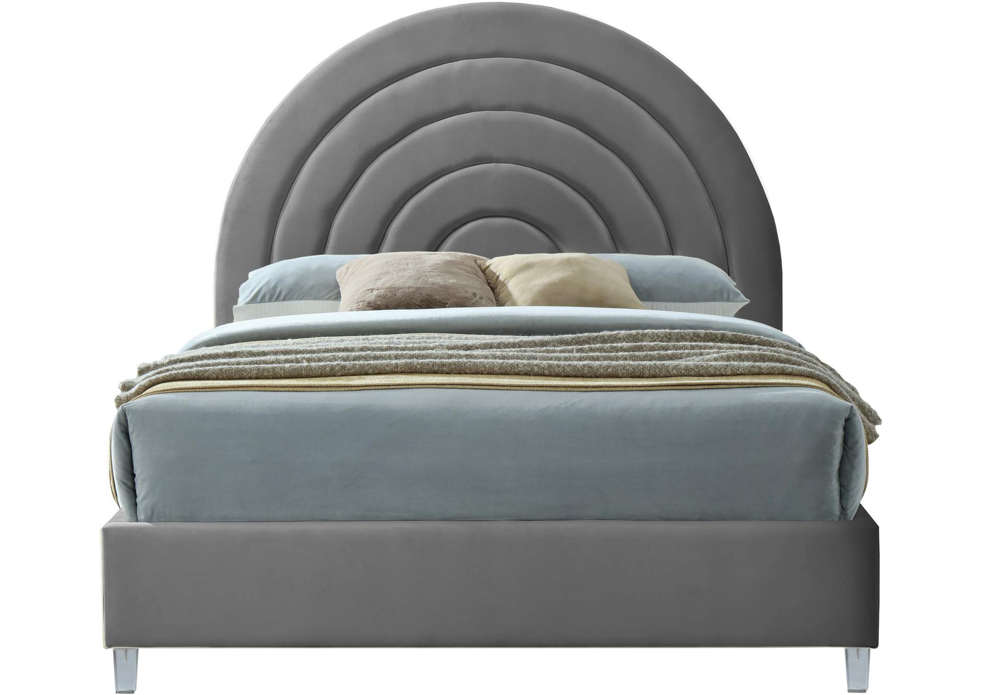 Rainbow Grey Velvet Queen Bed,Meridian Furniture