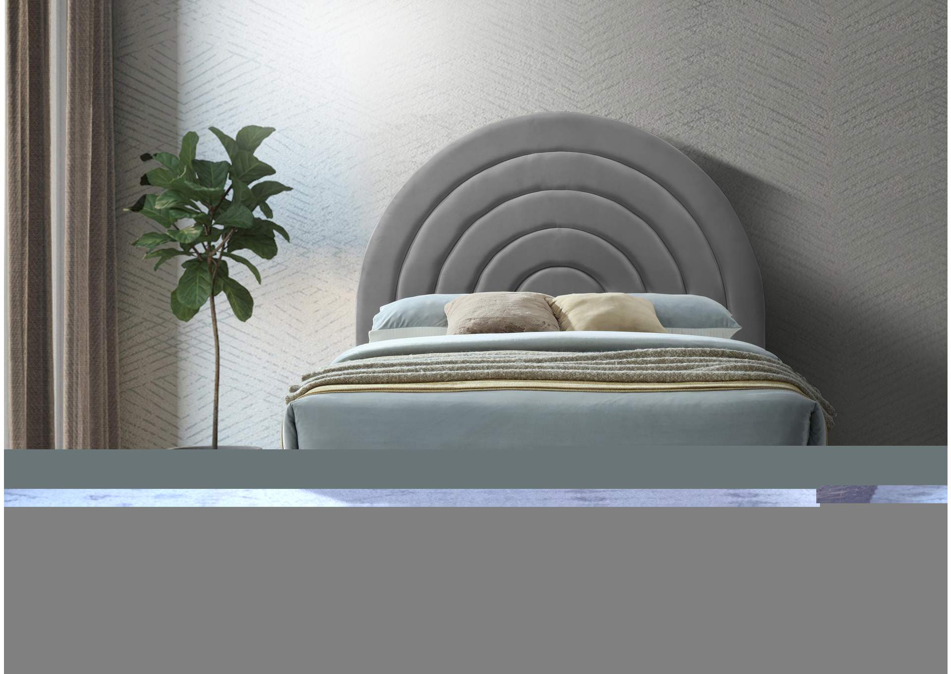 Rainbow Grey Velvet Queen Bed,Meridian Furniture