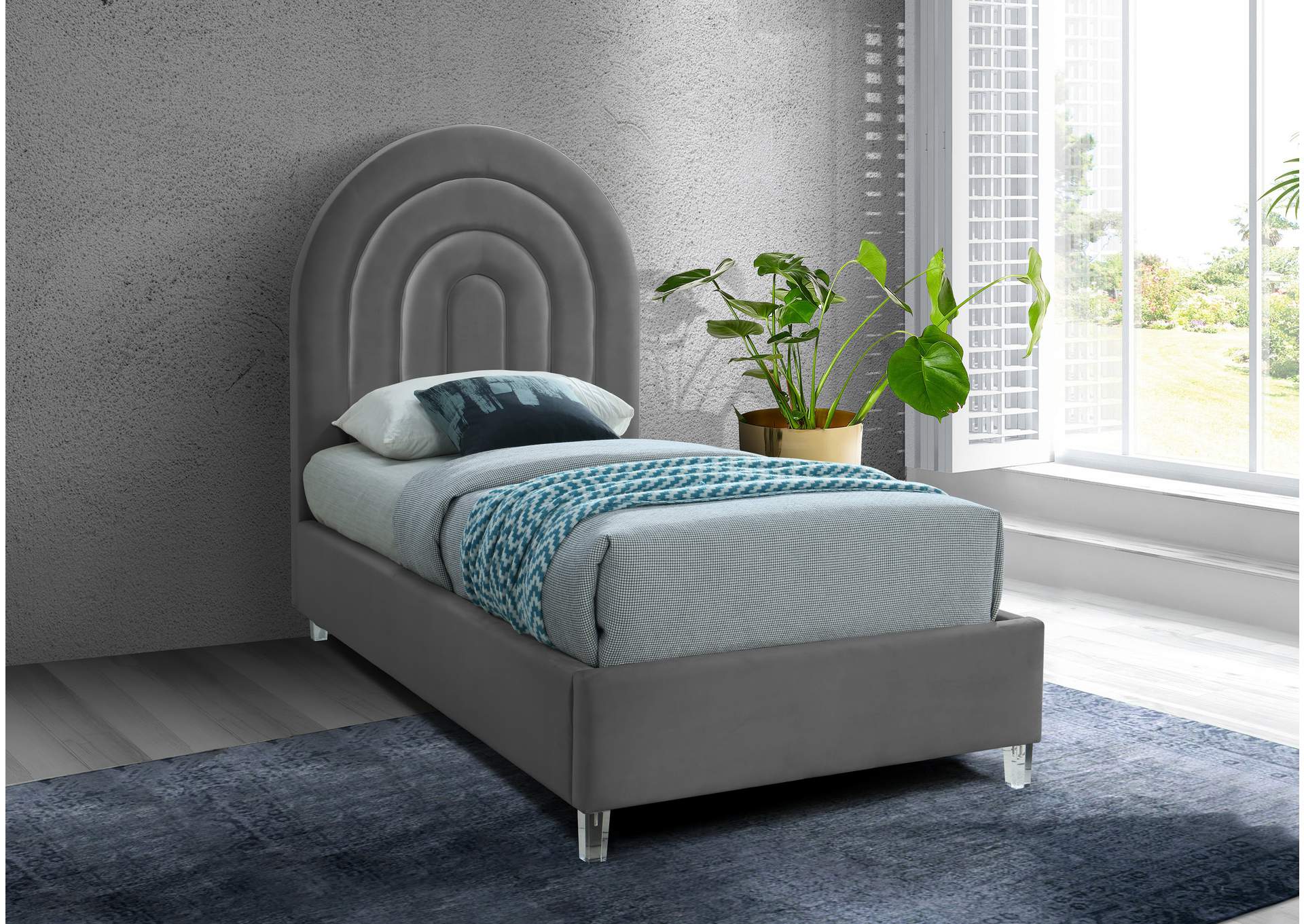 Rainbow Grey Velvet Twin Bed,Meridian Furniture