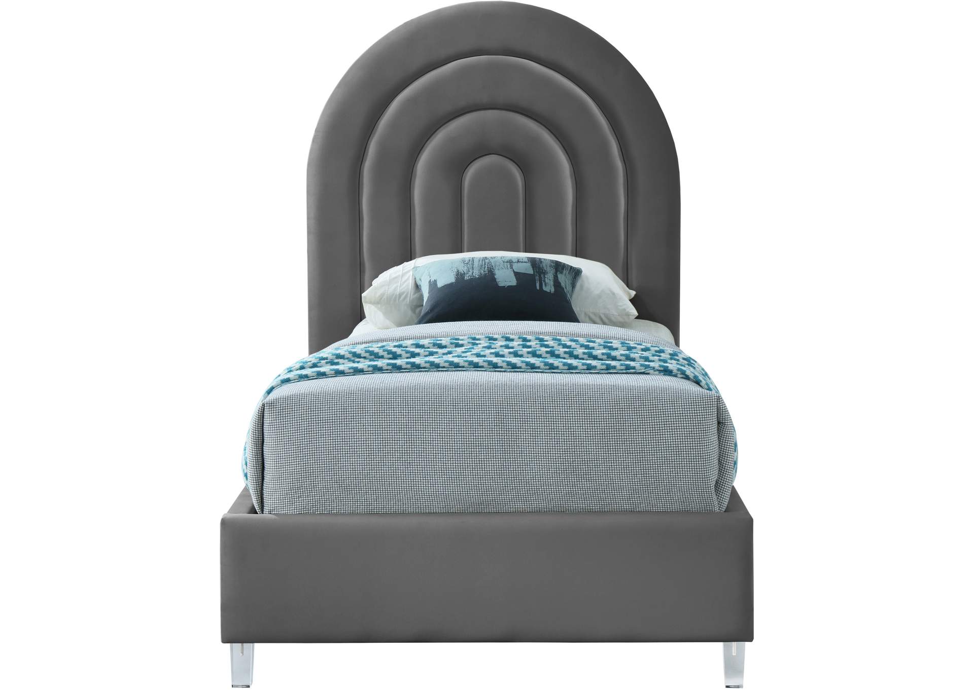 Rainbow Grey Velvet Twin Bed,Meridian Furniture