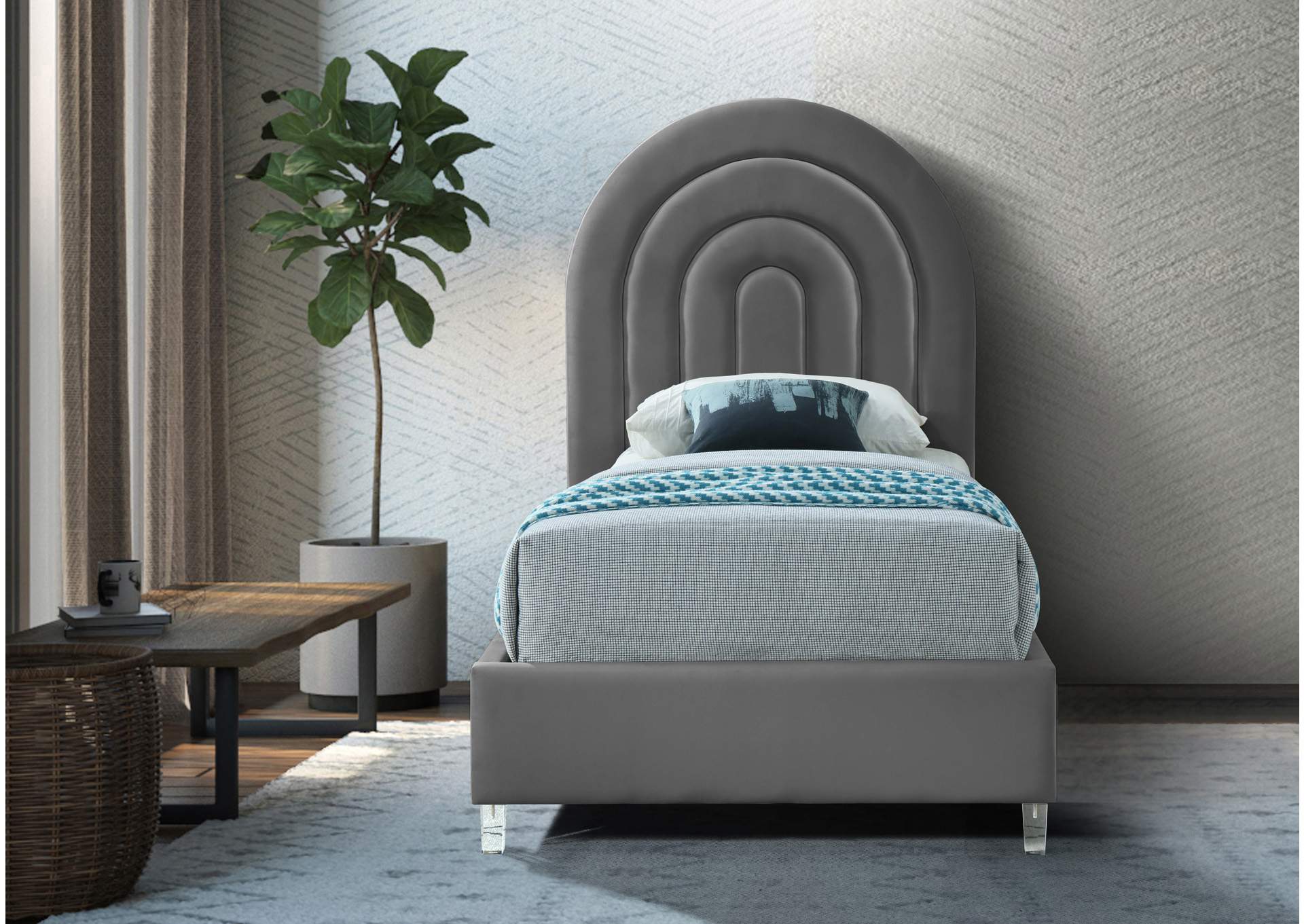 Rainbow Grey Velvet Twin Bed,Meridian Furniture