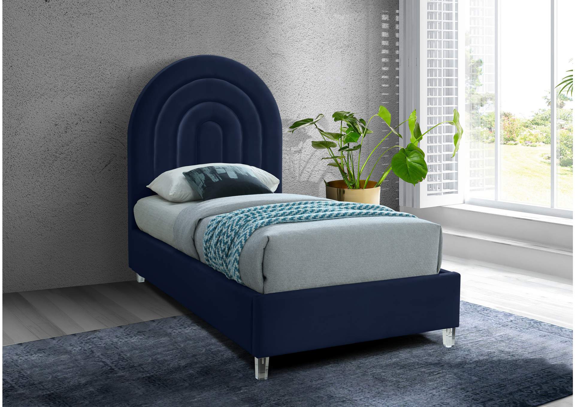 Rainbow Navy Velvet Twin Bed,Meridian Furniture