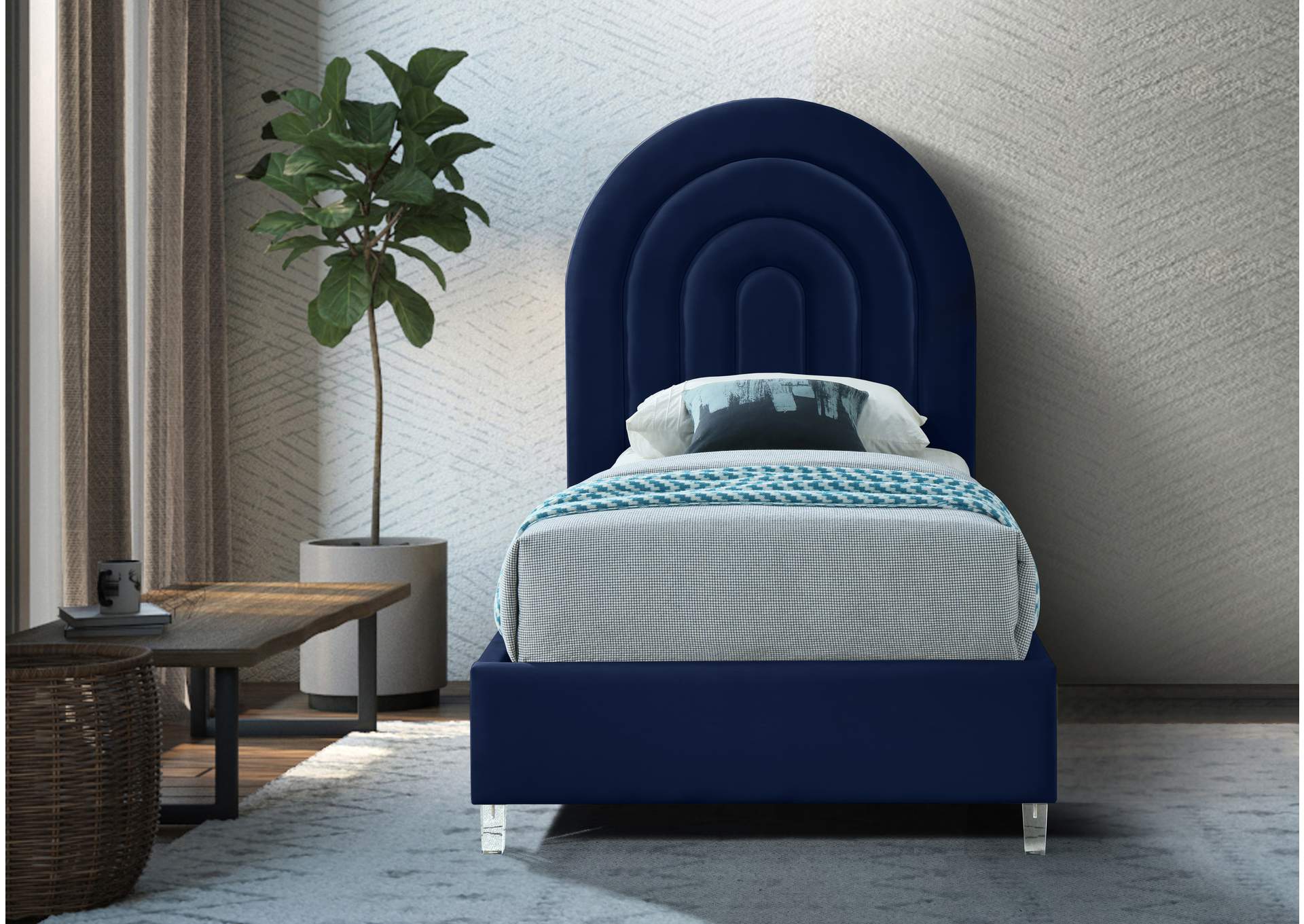 Rainbow Navy Velvet Twin Bed,Meridian Furniture