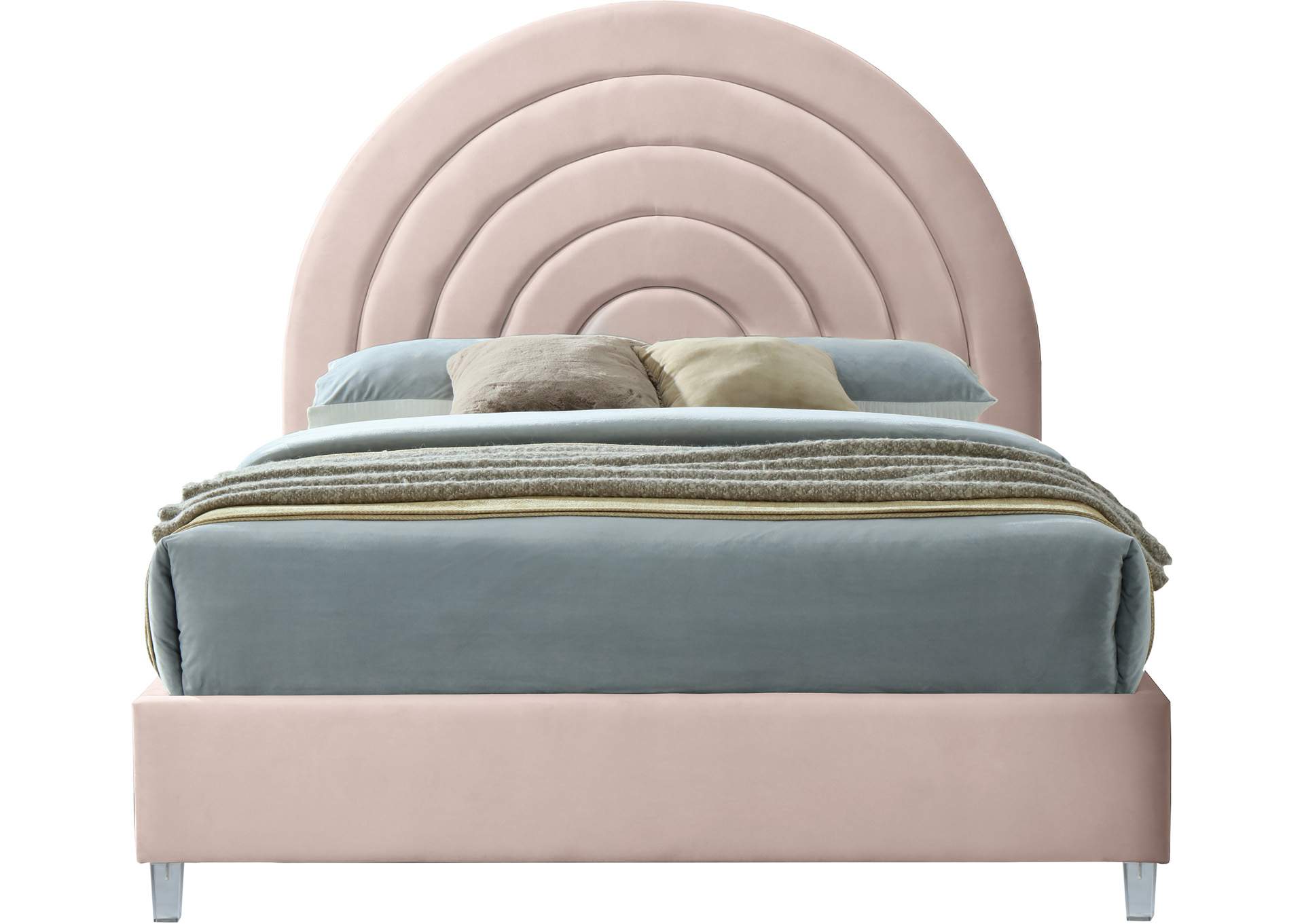 Rainbow Pink Velvet Full Bed,Meridian Furniture