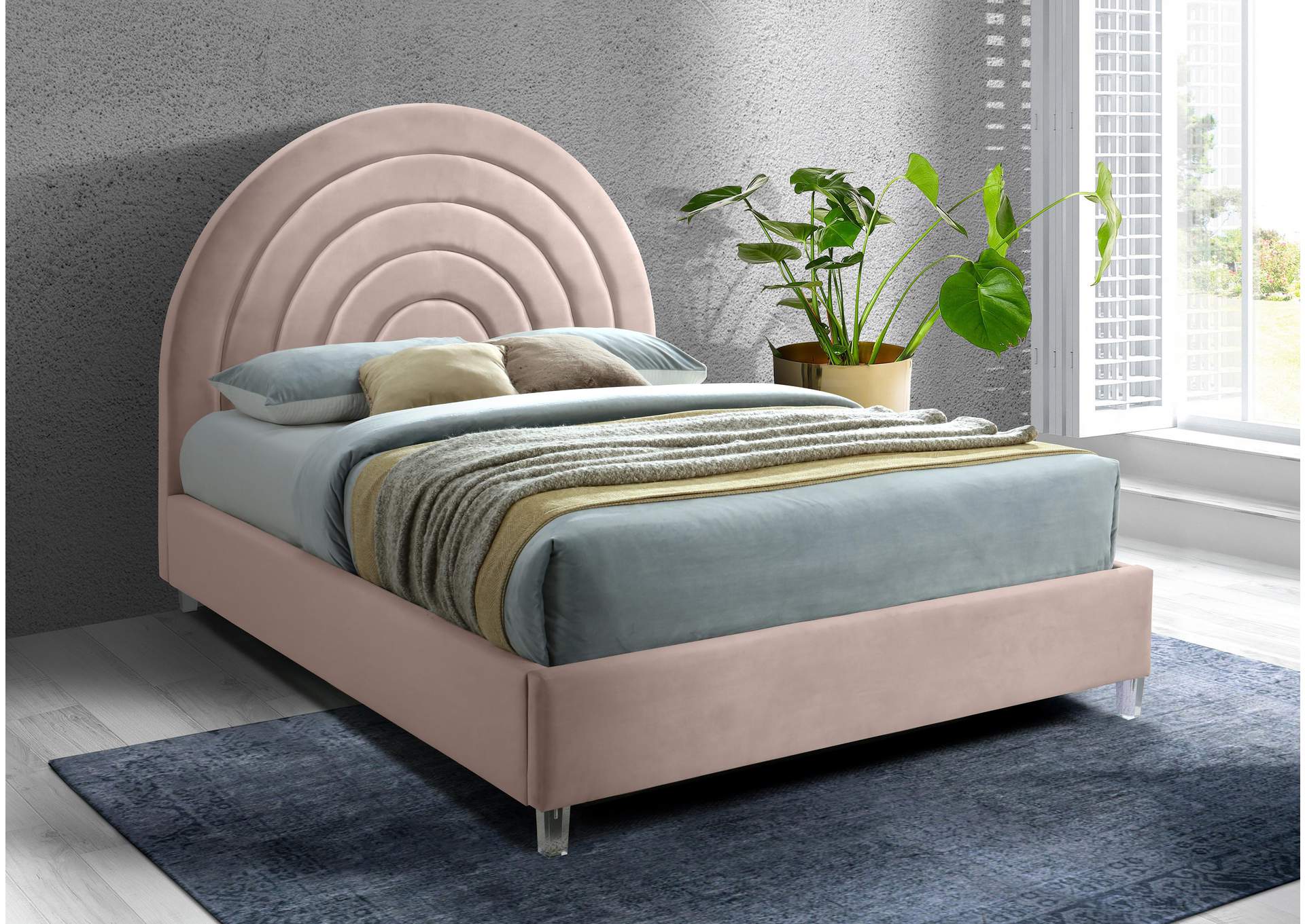 Rainbow Pink Velvet Queen Bed,Meridian Furniture