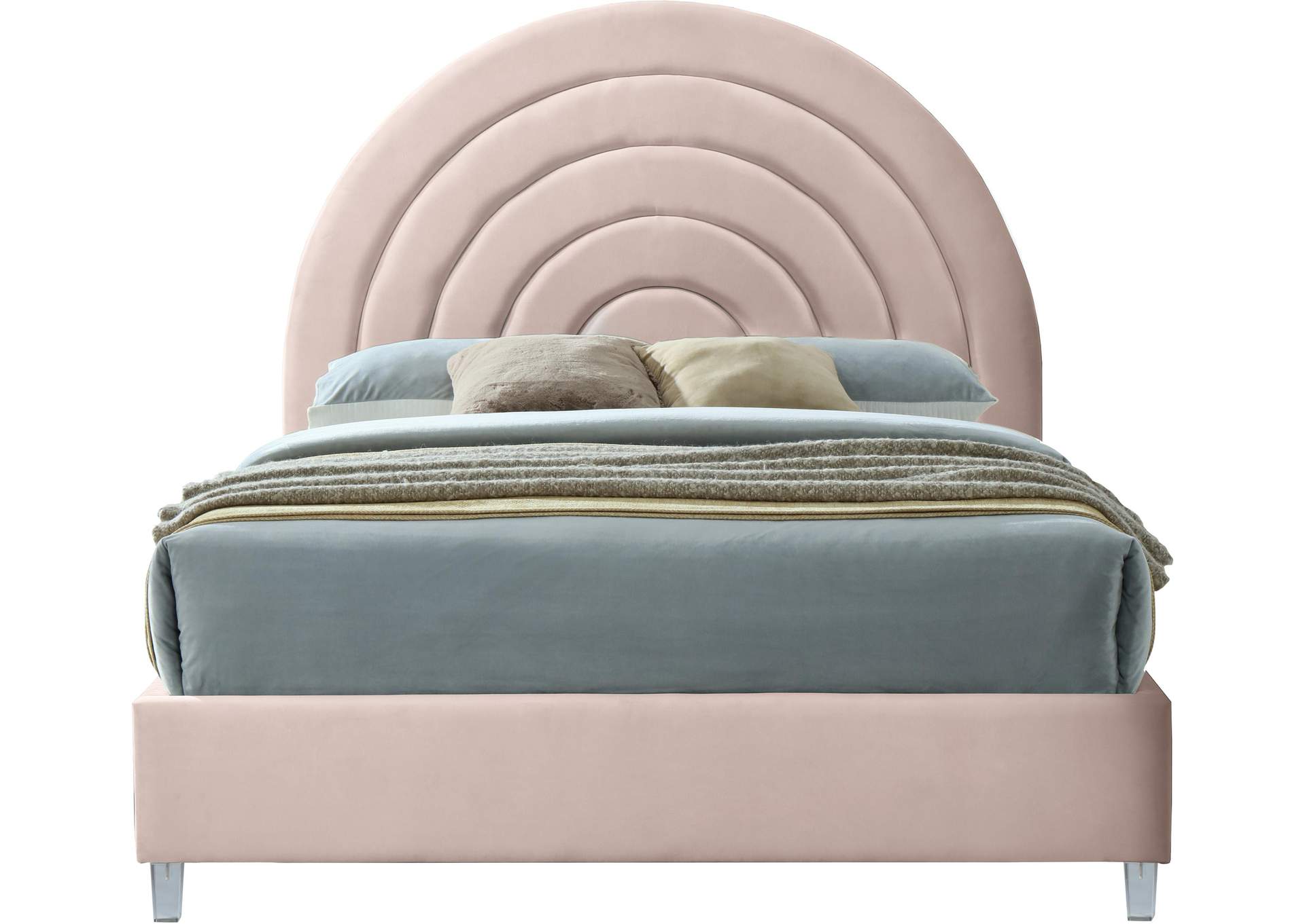 Rainbow Pink Velvet Queen Bed,Meridian Furniture