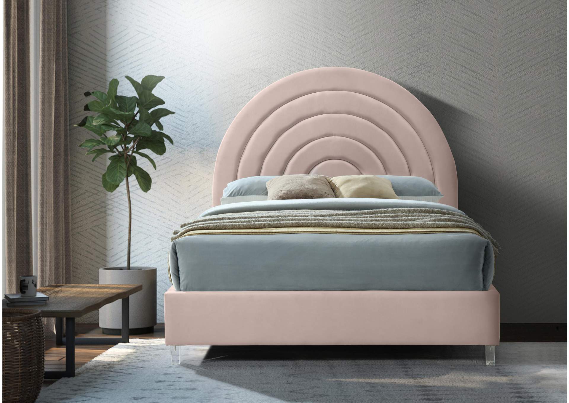 Rainbow Pink Velvet Queen Bed,Meridian Furniture