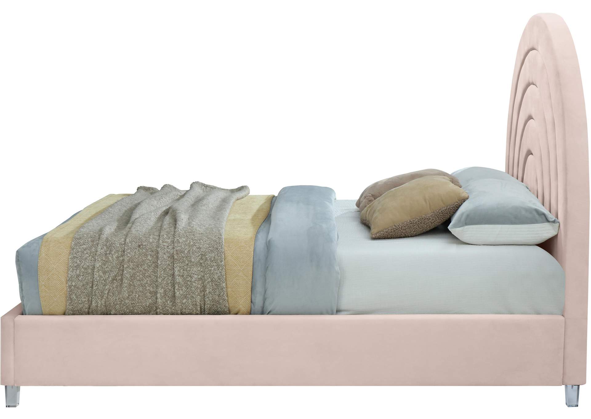 Rainbow Pink Velvet Queen Bed,Meridian Furniture