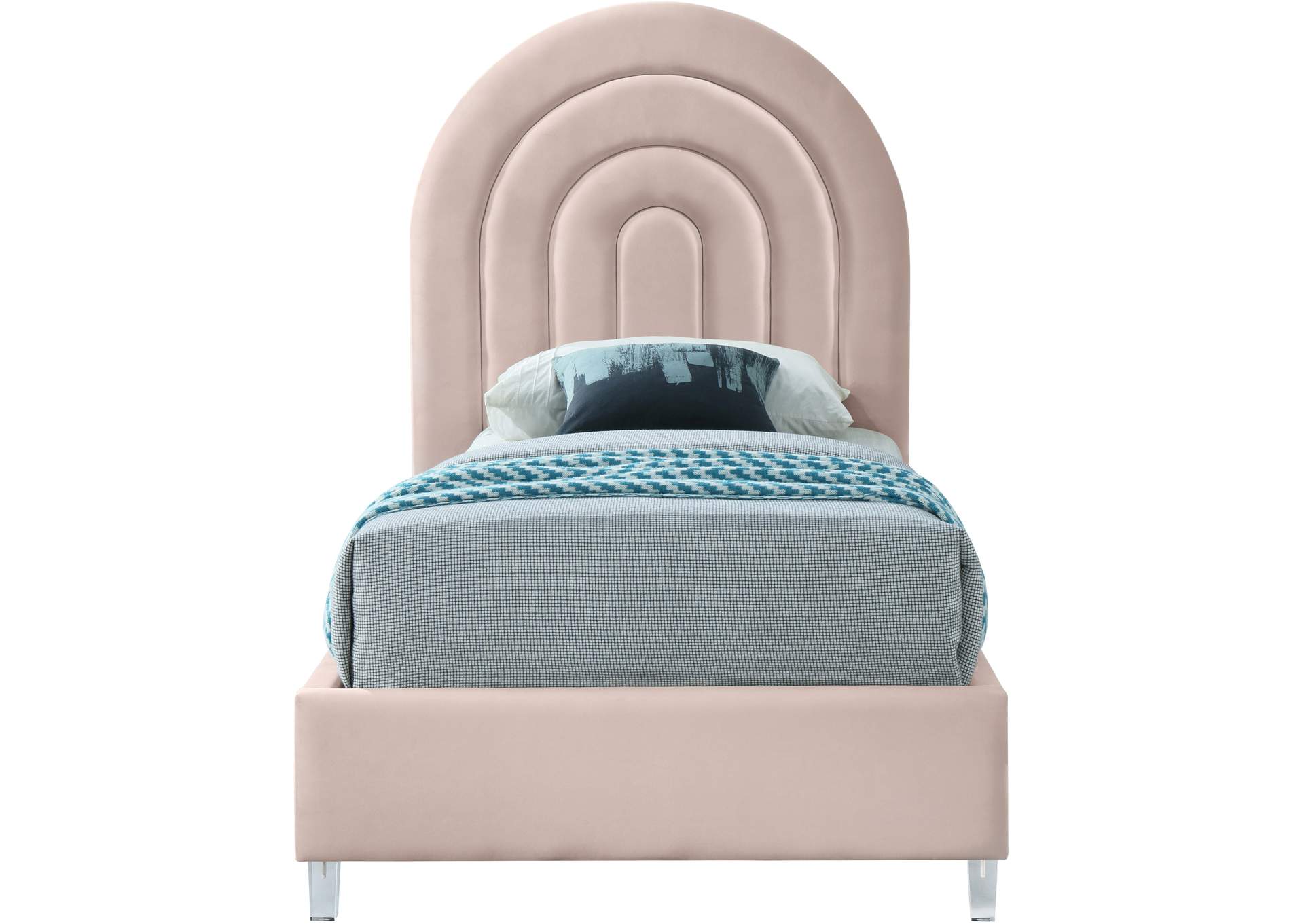 Rainbow Pink Velvet Twin Bed,Meridian Furniture